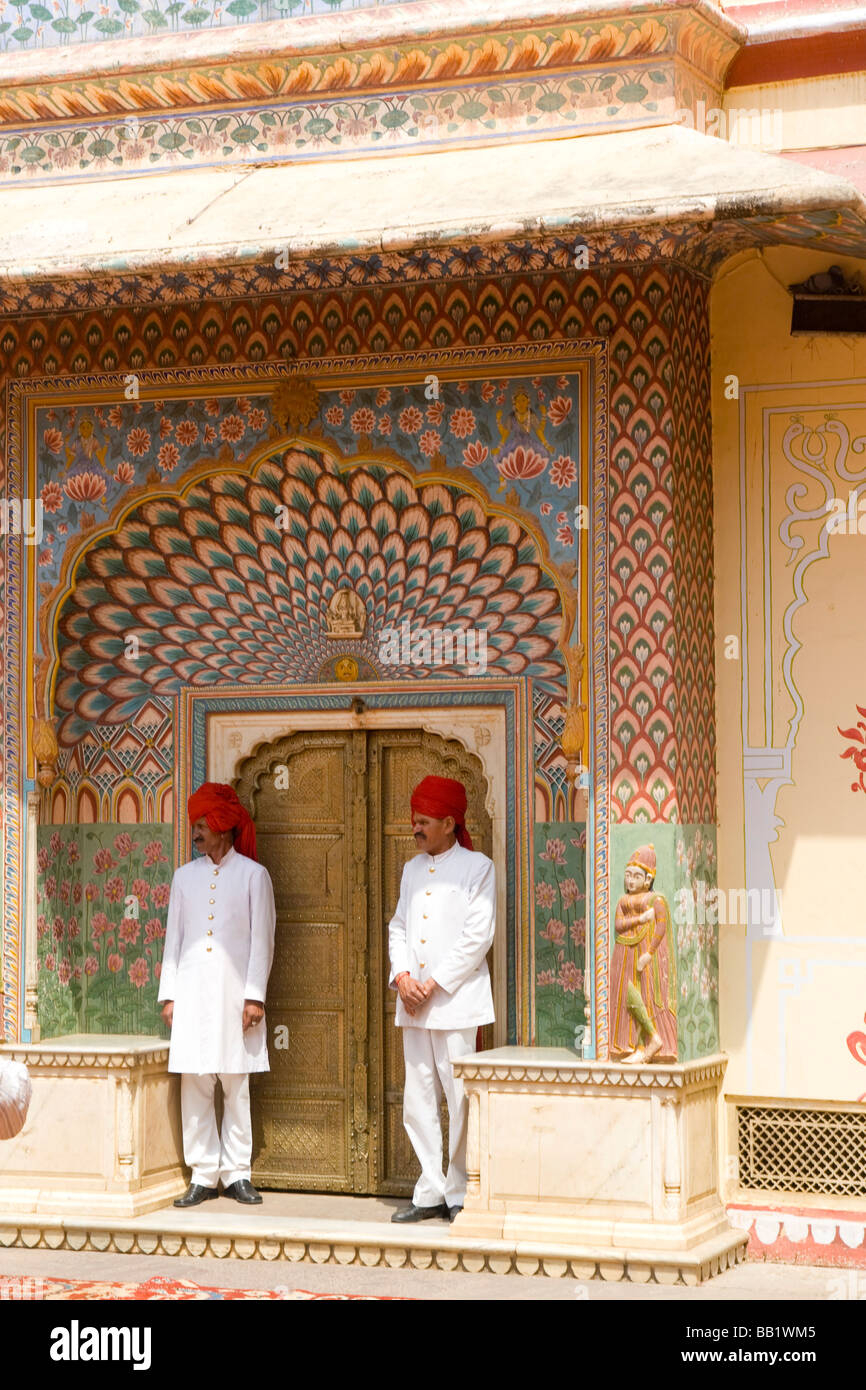 India Rajasthan Jaipur The City Palace complex Traditionally dressed guards Stock Photo