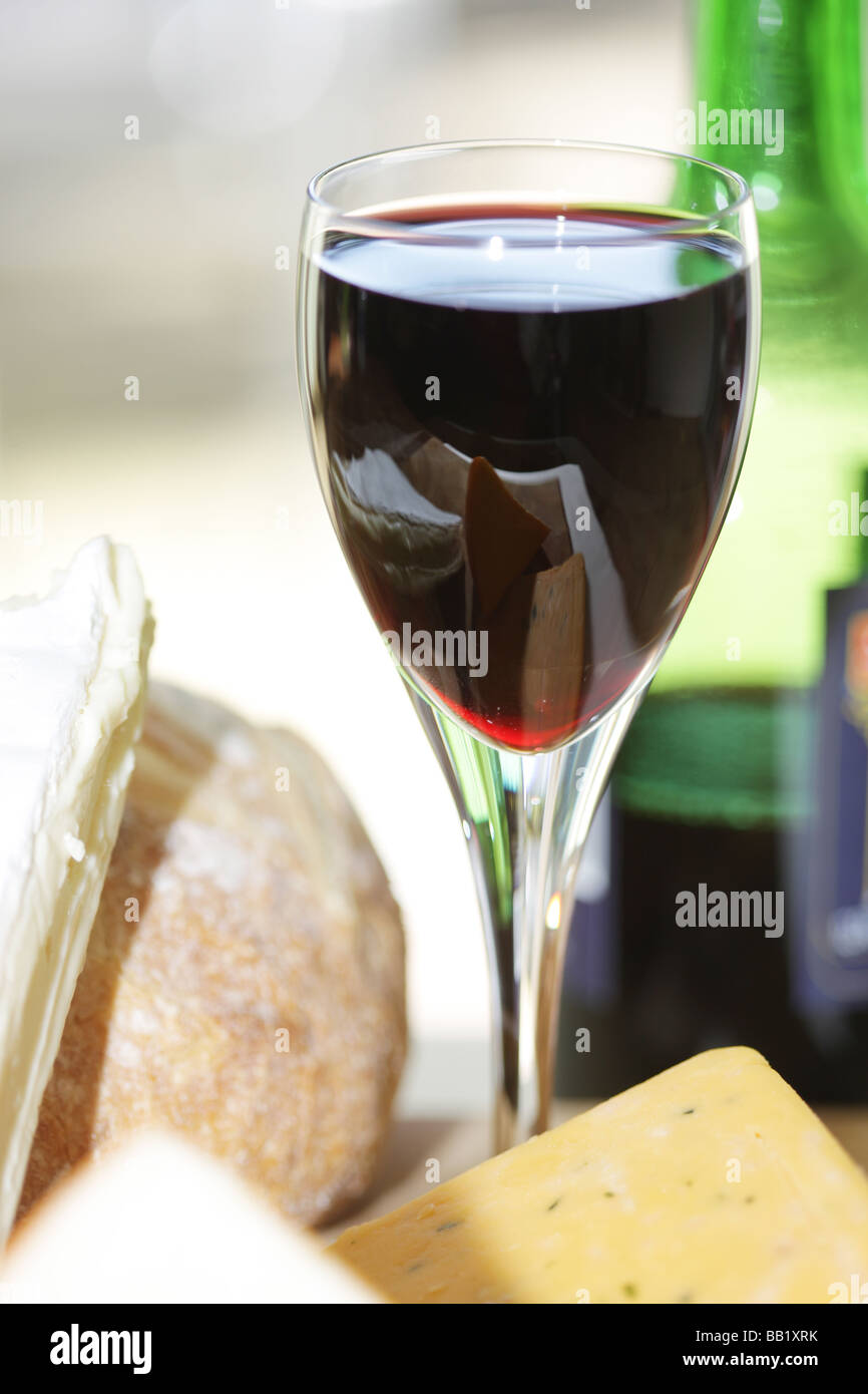 After Dinner Dessert Cheeseboard With A Glass Of Red Wine with No