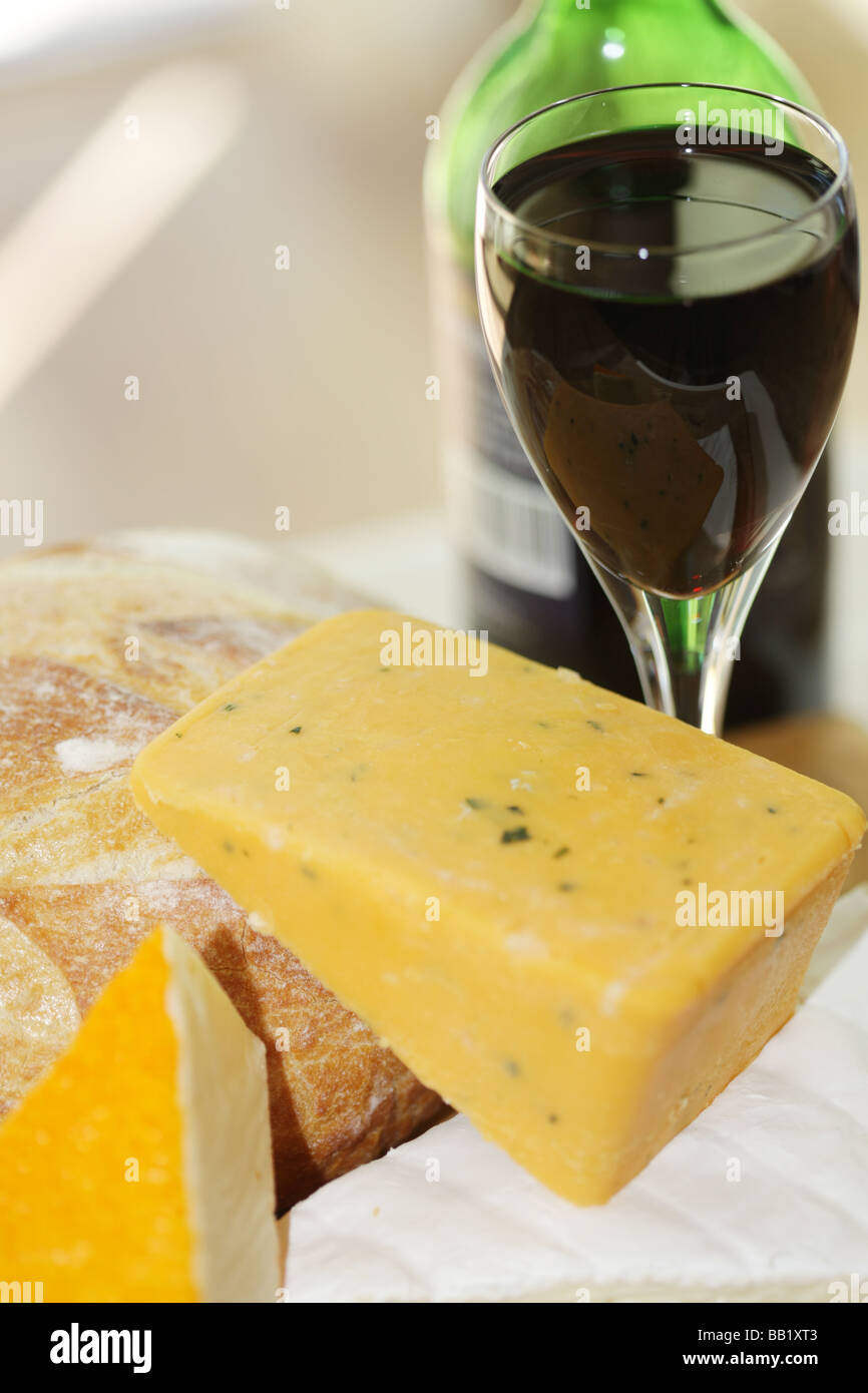 After Dinner Dessert Cheeseboard With A Glass Of Red Wine with No