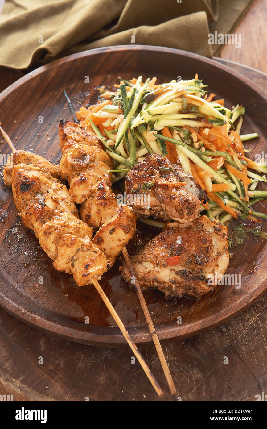 Chicken Tikka Kebabs and salad, South Africa Stock Photo