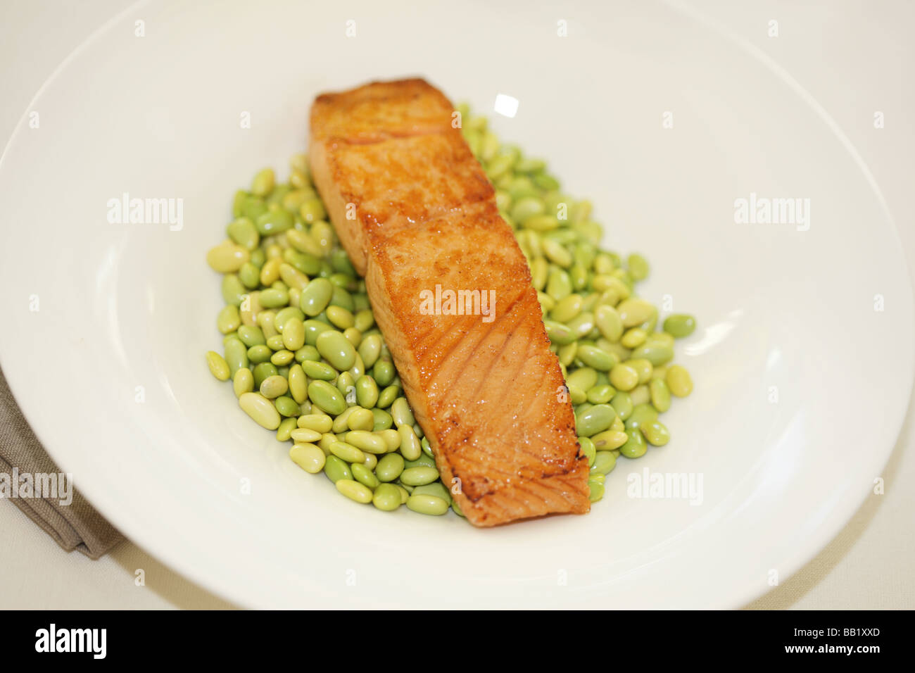 Salmon Fillet with Edamame Beans Stock Photo Alamy