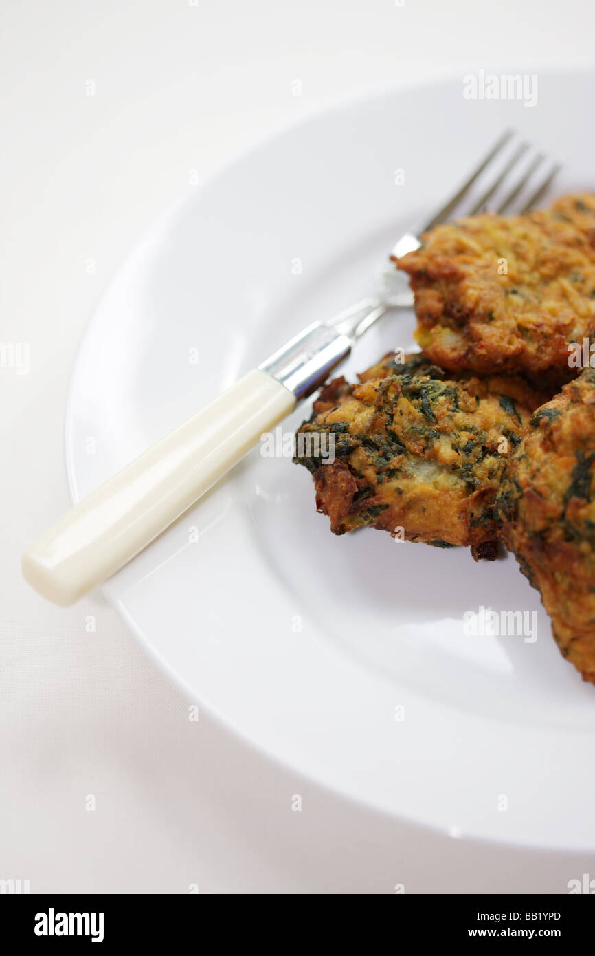 Fresh Authentic Deep Fried Indian Style Onion Bhaji Savoury Snacks With No People Served On A