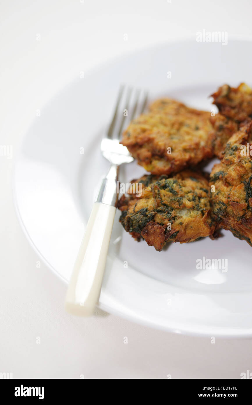 Fresh Authentic Deep Fried Indian Style Onion Bhaji Savoury Snacks With No People Served On A