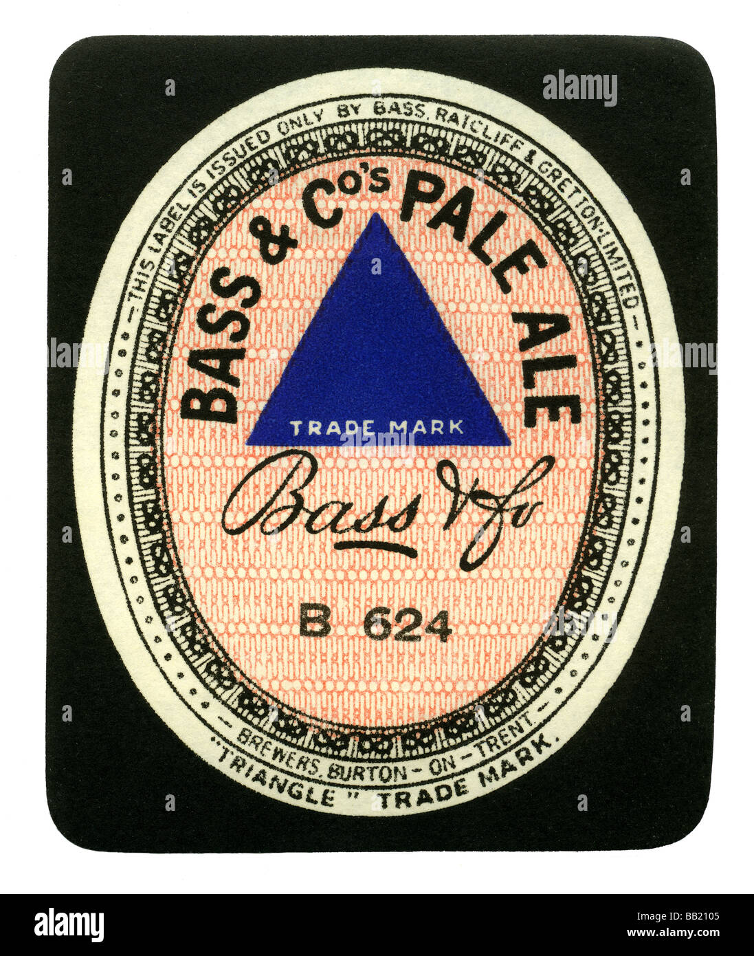 Old British beer label for Bass and Co's Pale Ale, Burton-upon-Trent, Staffordshire Stock Photo