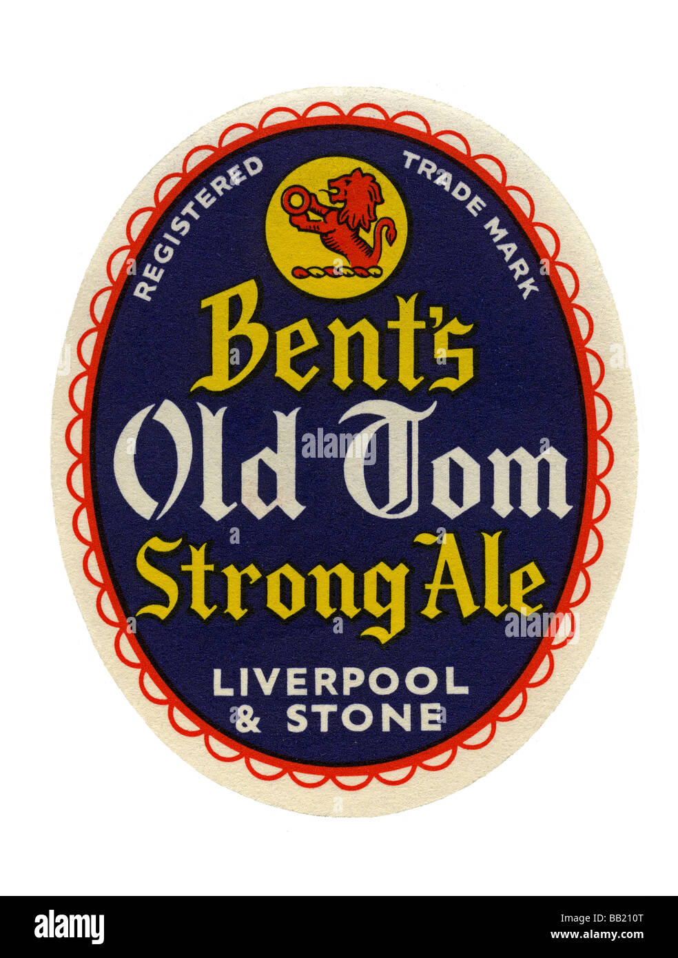 Old British beer label for Bent's Old Tom Strong Ale, Liverpool, Lancashire and Stone, Staffordshire Stock Photo