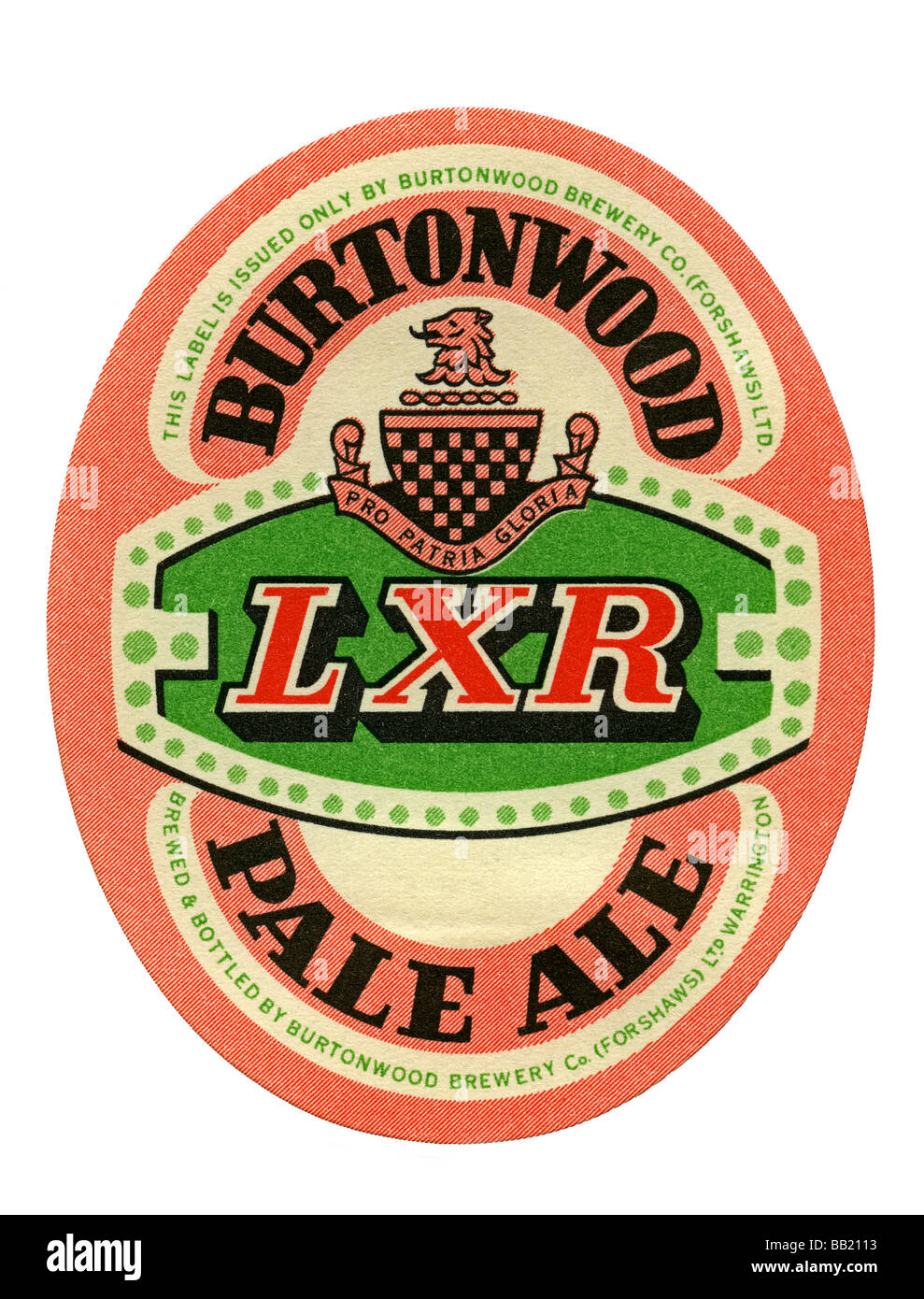 Old British beer label for Burtonwood's LXR Pale Ale, Warrington, Cheshire Stock Photo