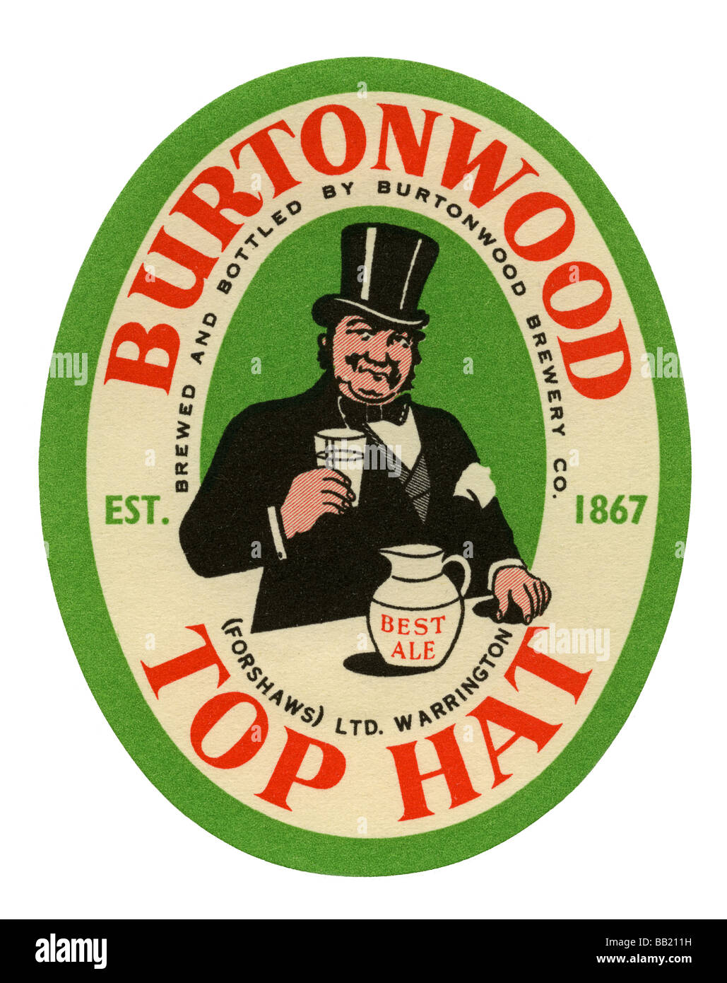 Old British beer label for Burtonwood's Top Hat Best Ale, Warrington, Cheshire Stock Photo