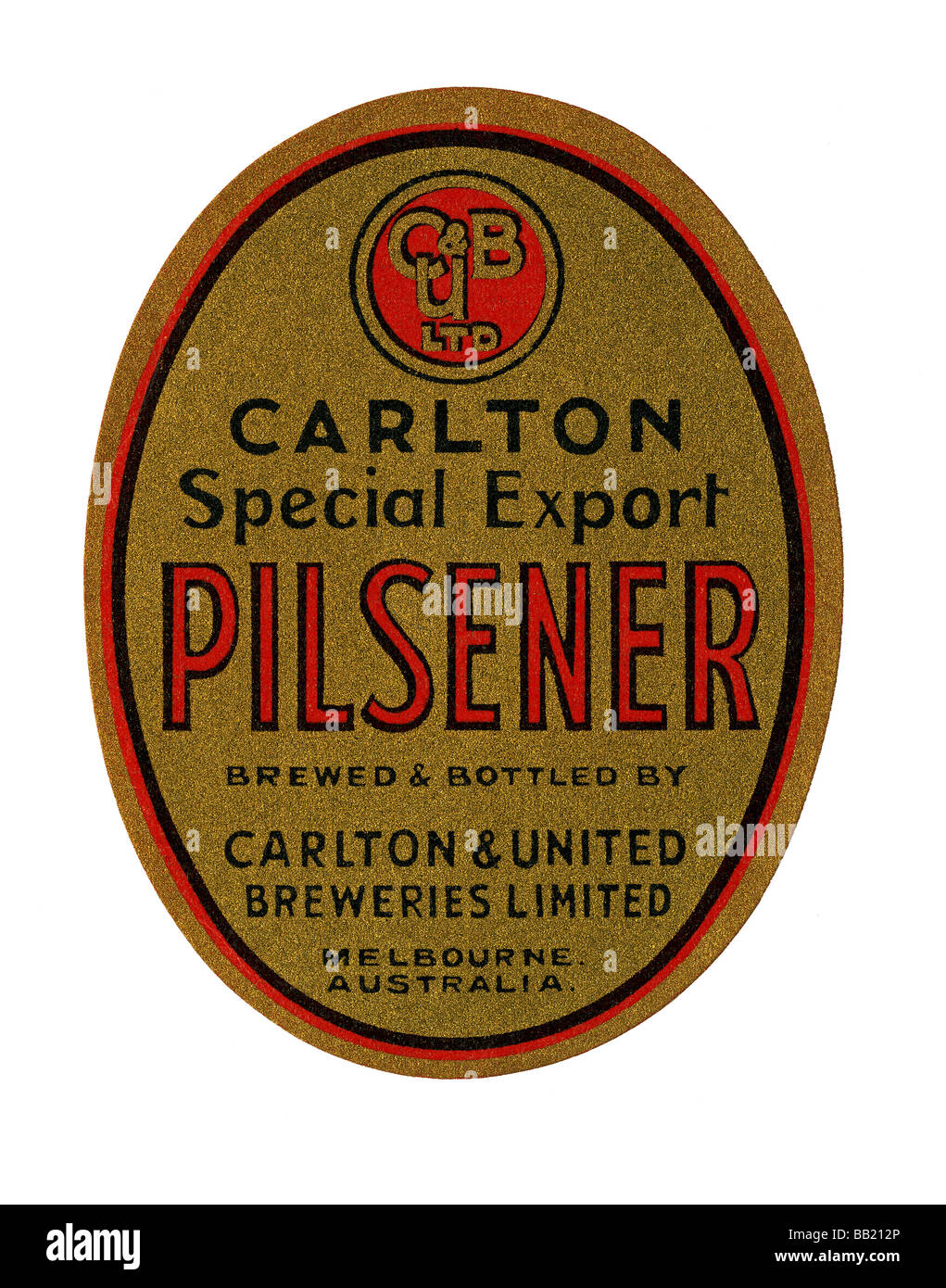 Old Australian beer label for Carlton Special Export Pilsener, Melbourne, Victoria Stock Photo