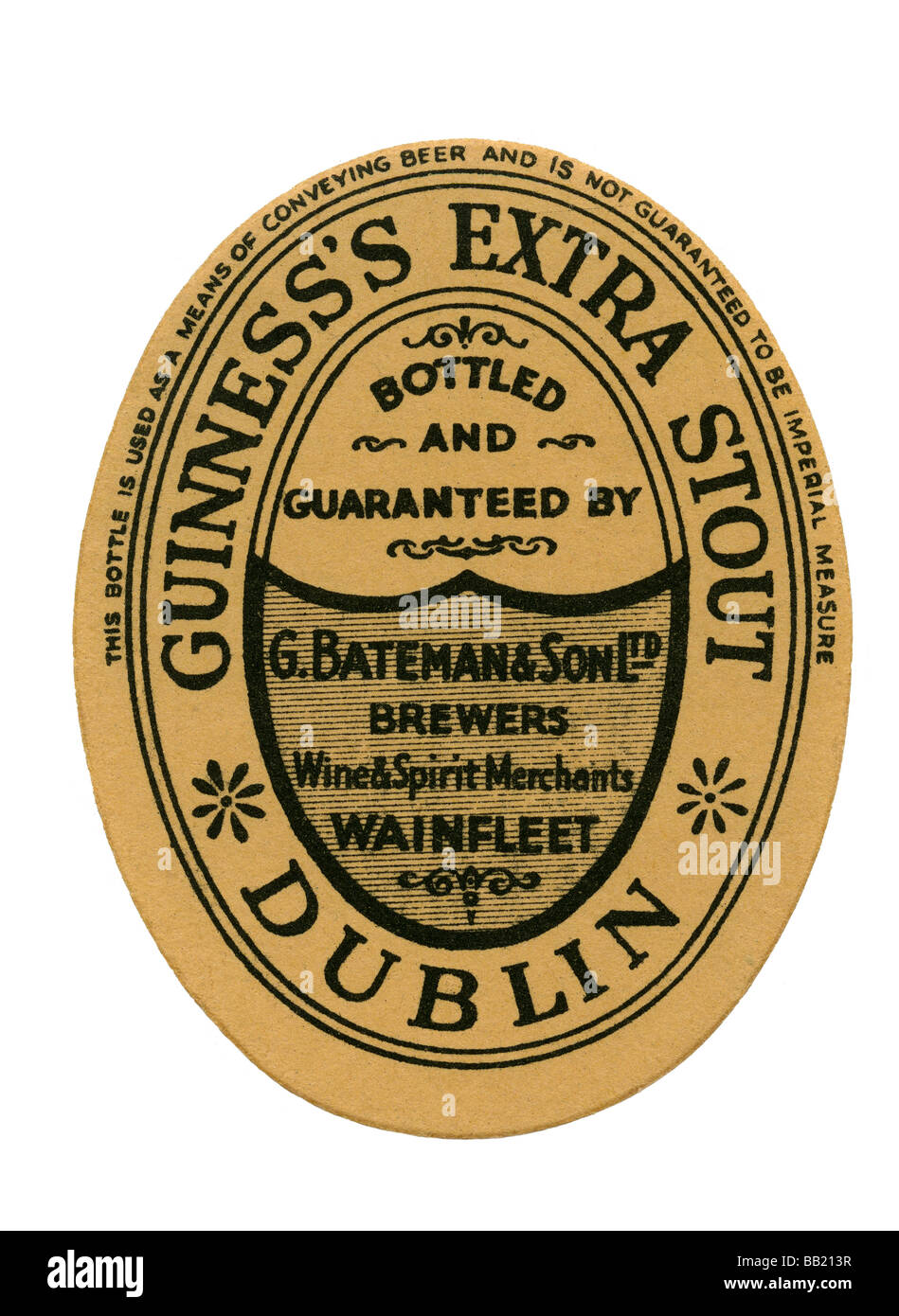 Old Guinness label for Extra Stout, bottled by Bateman's of Wainfleet, Lincolnshire Stock Photo
