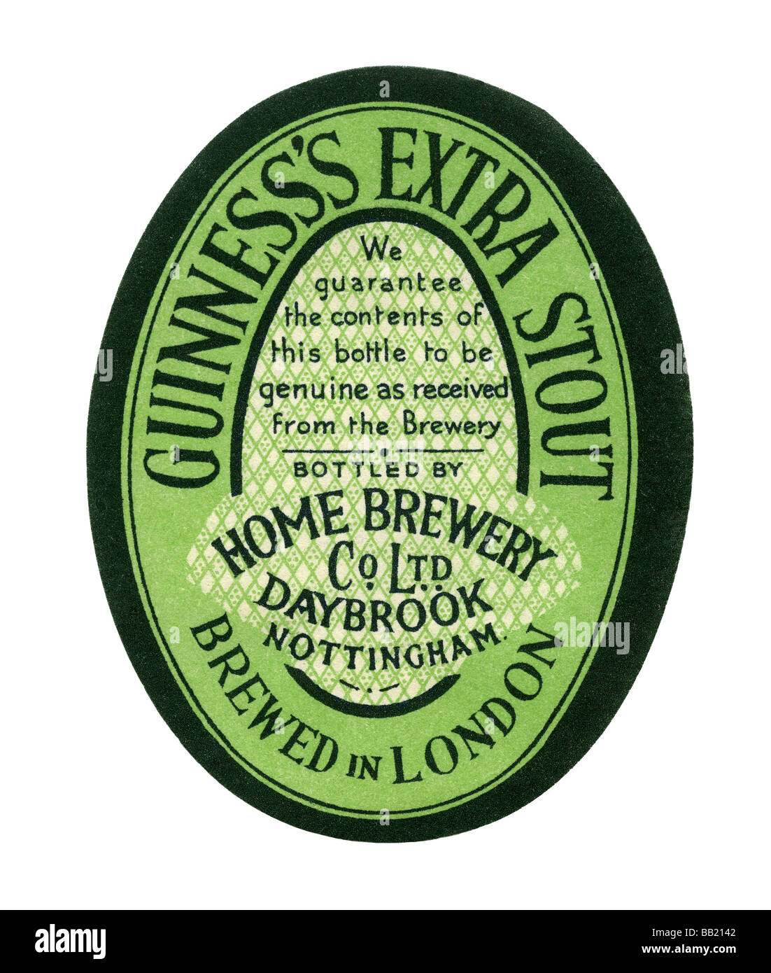Old Guinness label for Extra Stout, bottled by Home Brewery, Daybrook, Nottingham Stock Photo