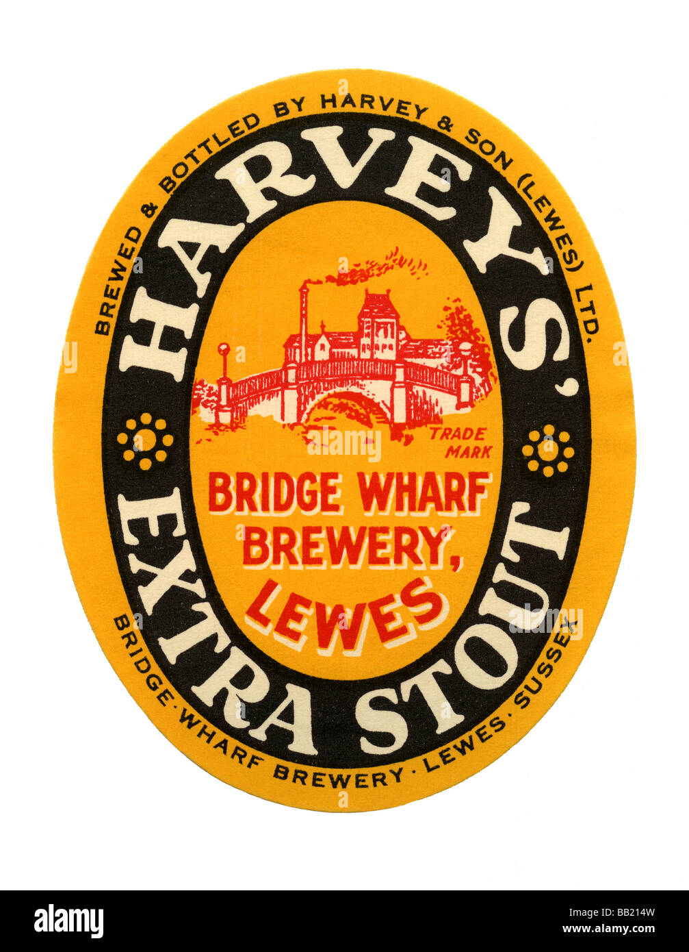 Old British beer label for Harvey's Extra Stout, Lewes, East Sussex Stock Photo Alamy