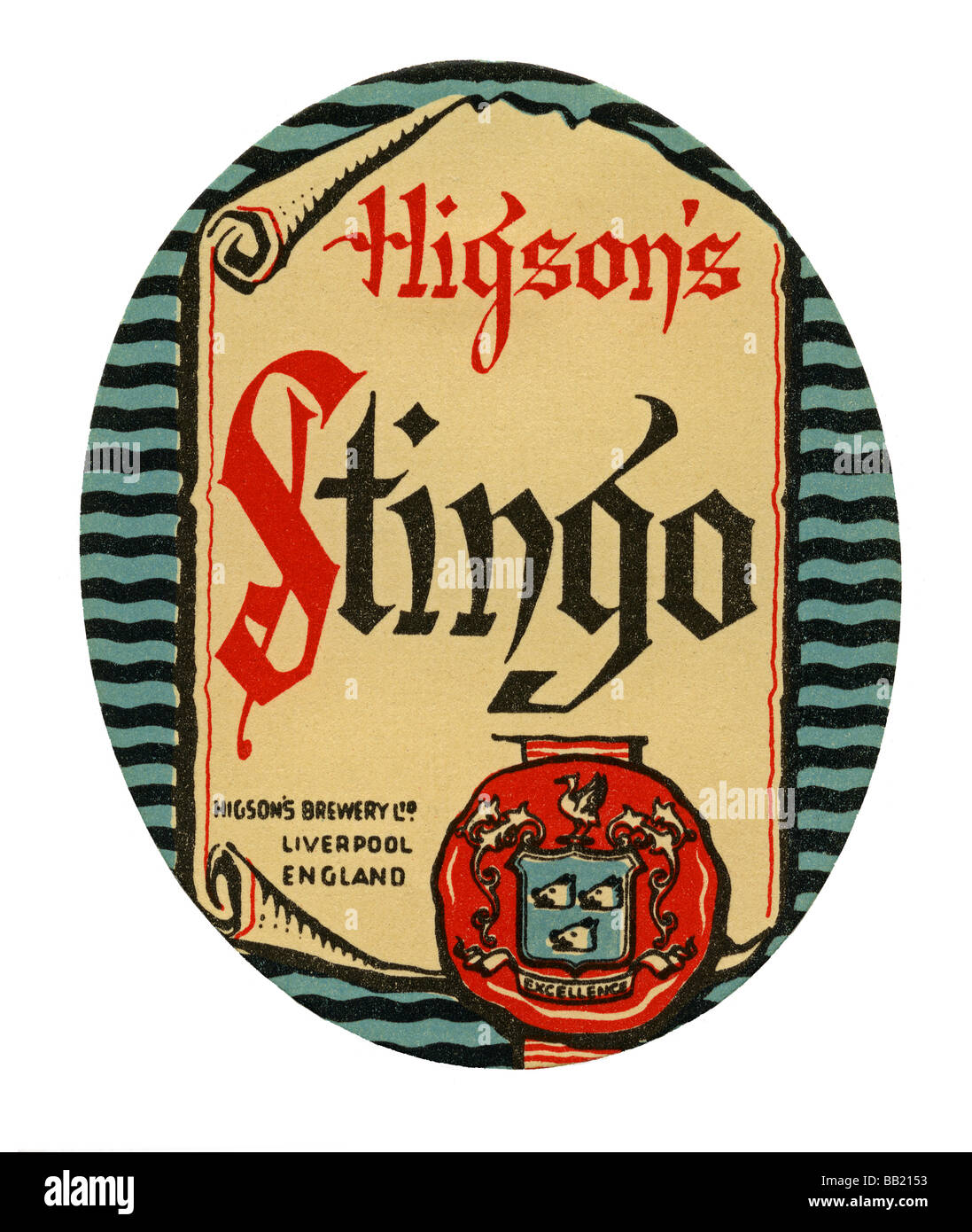 Old British beer label for Higson's Stingo, Liverpool Stock Photo