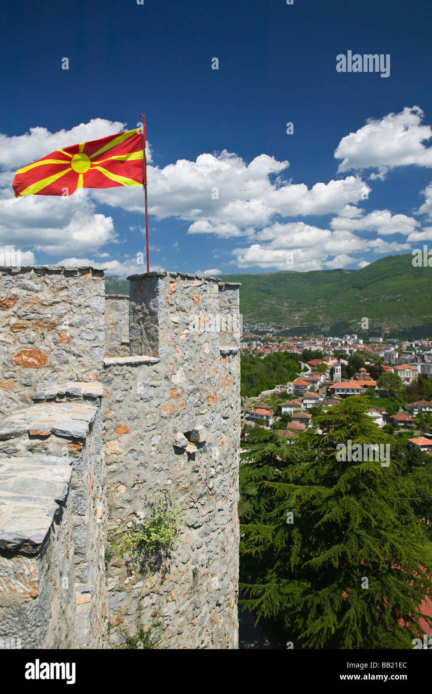 MACEDONIA, Ohrid. Car Samoil's Castle Tower with Macedonian Flag Stock Photo Alamy