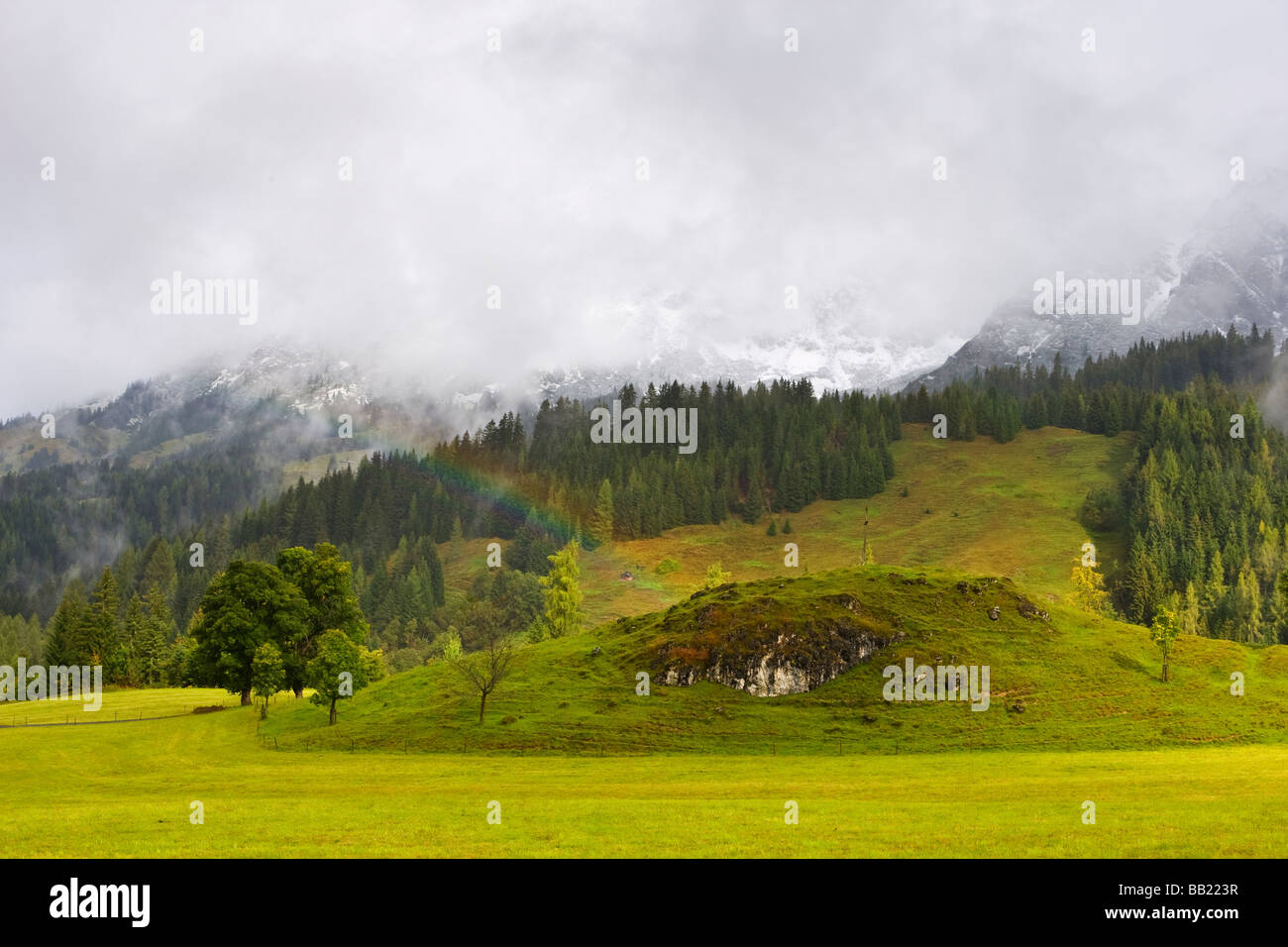 View of rainbow near Maria Alm Salzkammergut Austria Stock Photo