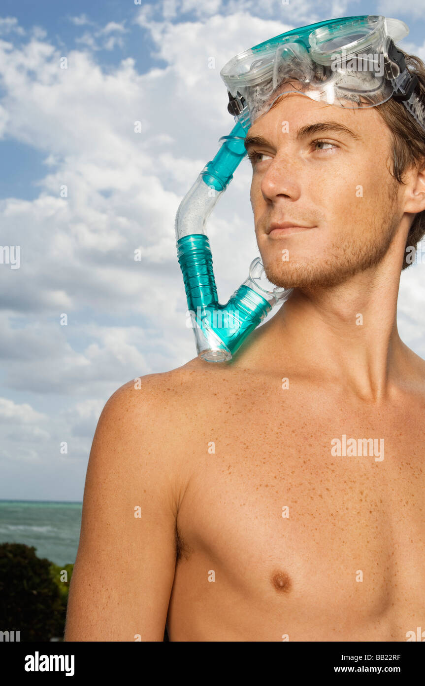Man wearing a scuba mask Stock Photo Alamy