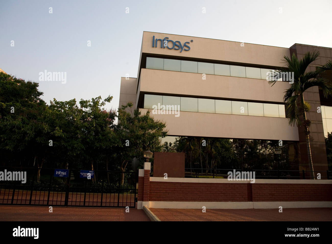 An Infosys office, one of the modern office buildings within Electronics City, a suburb of Bangalore, India. Stock Photo