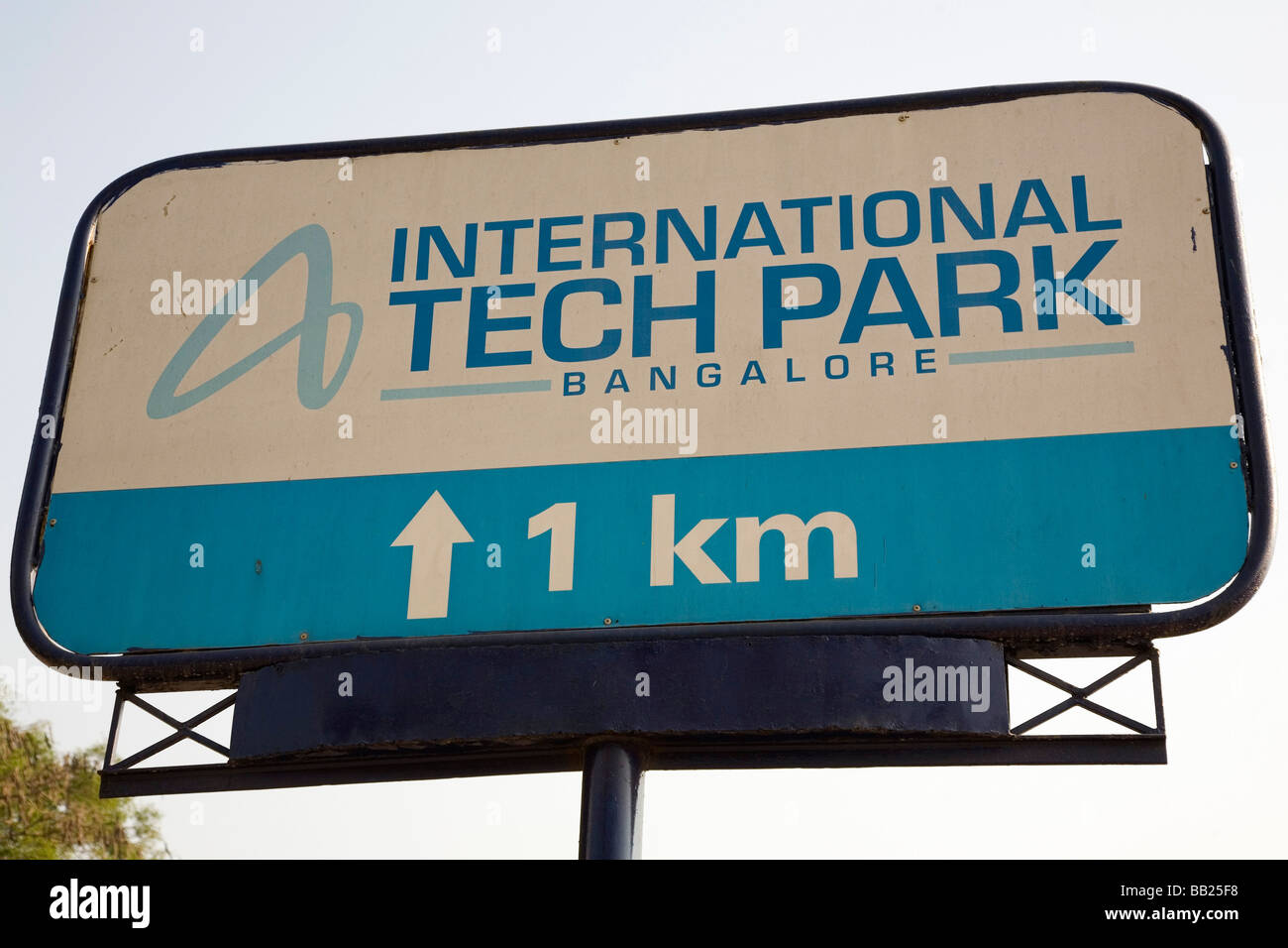 A sign for the International Tech Park in Whitefield (sometimes written White Field) a suburb of Bangalore, India. Stock Photo