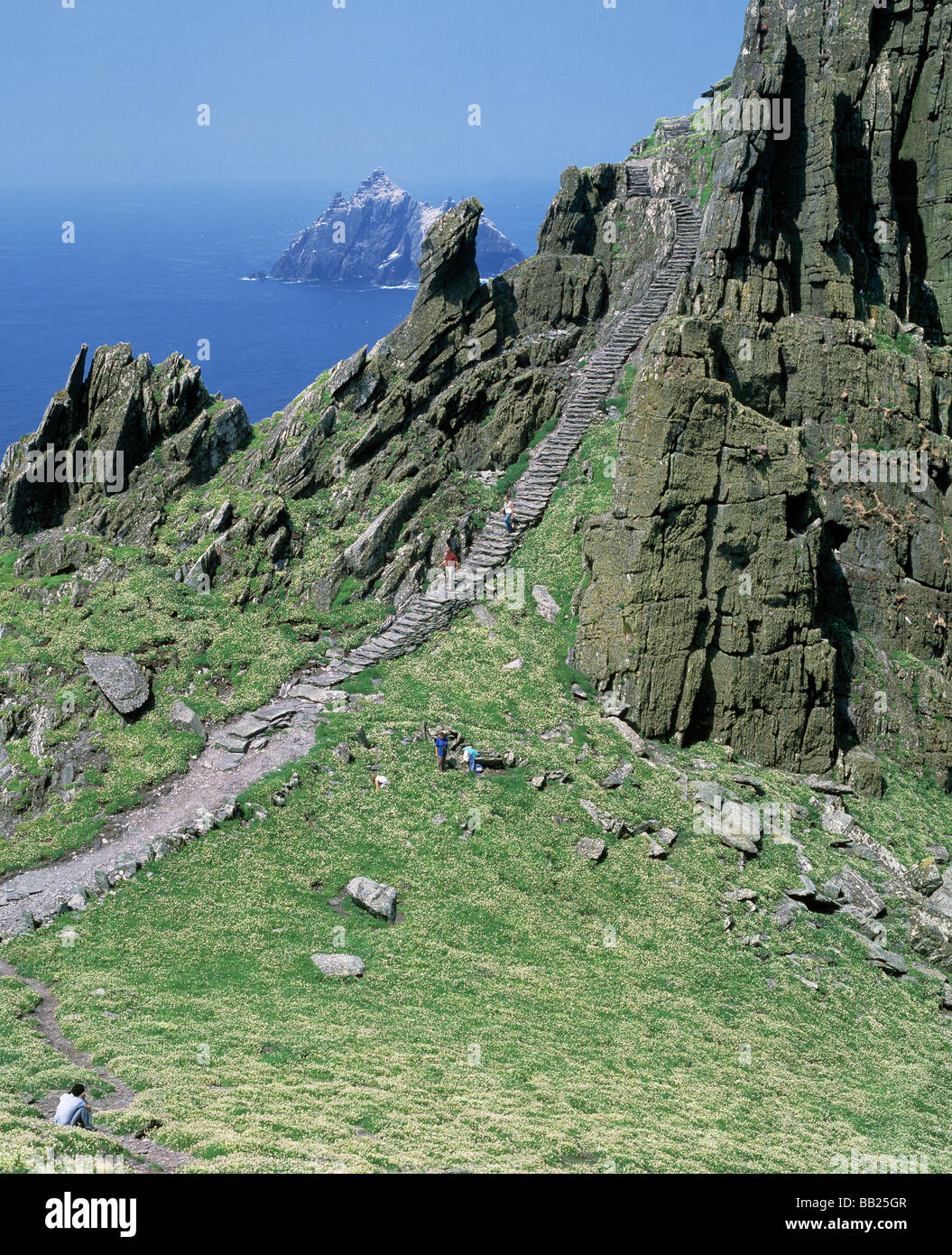 ireland, co county kerry, iveragh peninsula skellig michael  monastic relics, and sea bird colony, beauty in nature, Stock Photo