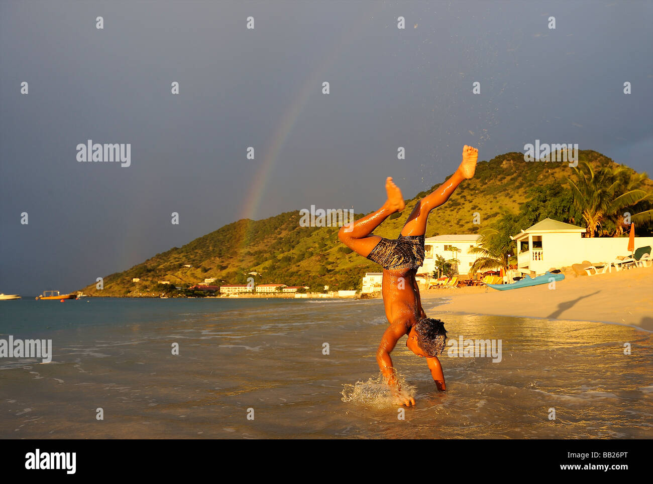 St Martin Grand Case beach after some rain Stock Photo