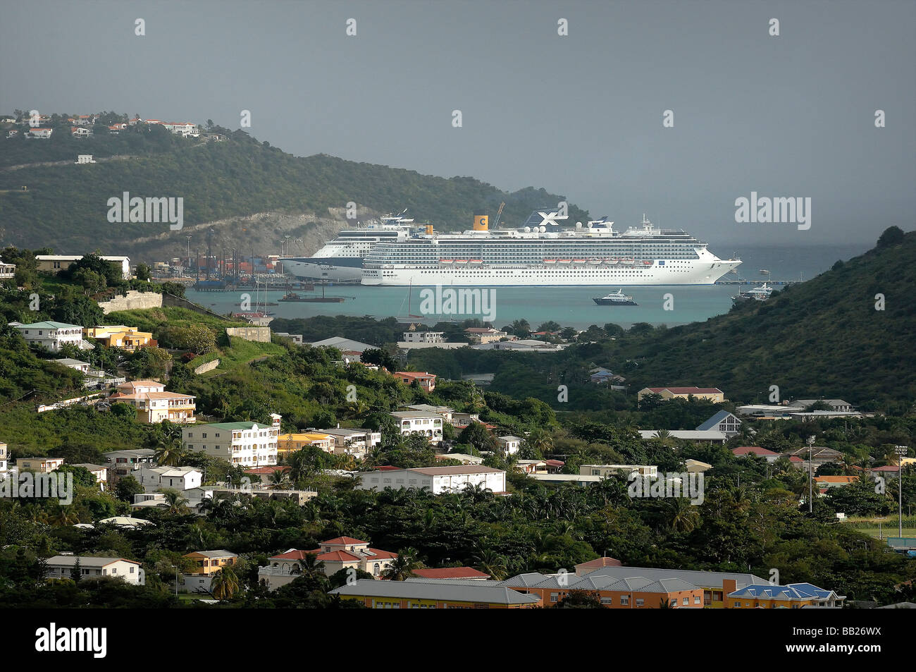 Sint Maarten a Cruise ship in the Bay of Philipsburg Stock Photo