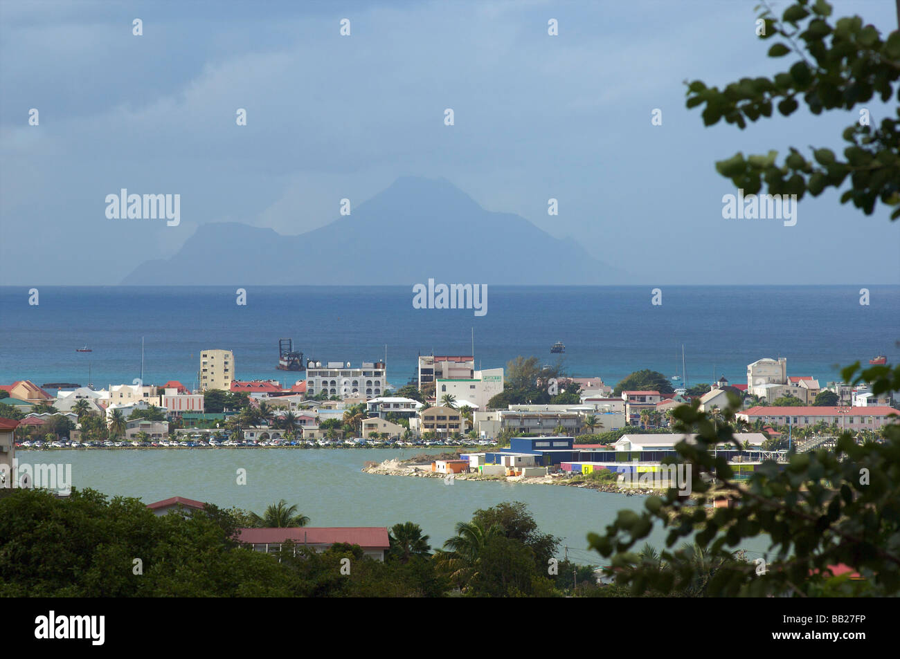 Sint Maarten silhouet of Saba as seen from Phlipsburg Stock Photo