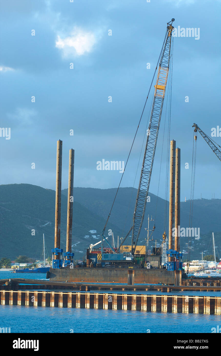Sint Maarten Philipsburg the first piles for the new mega cruise ship pier are put in the harbour Stock Photo
