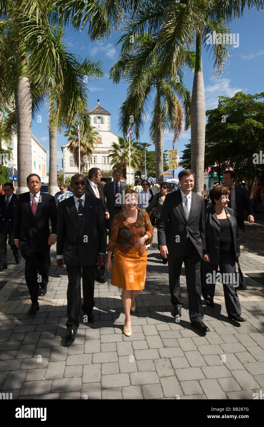 Sint Maarten visit of Dutch prime minister Balkenende Bijleveld and Emily de Jongh Elhage Stock Photo