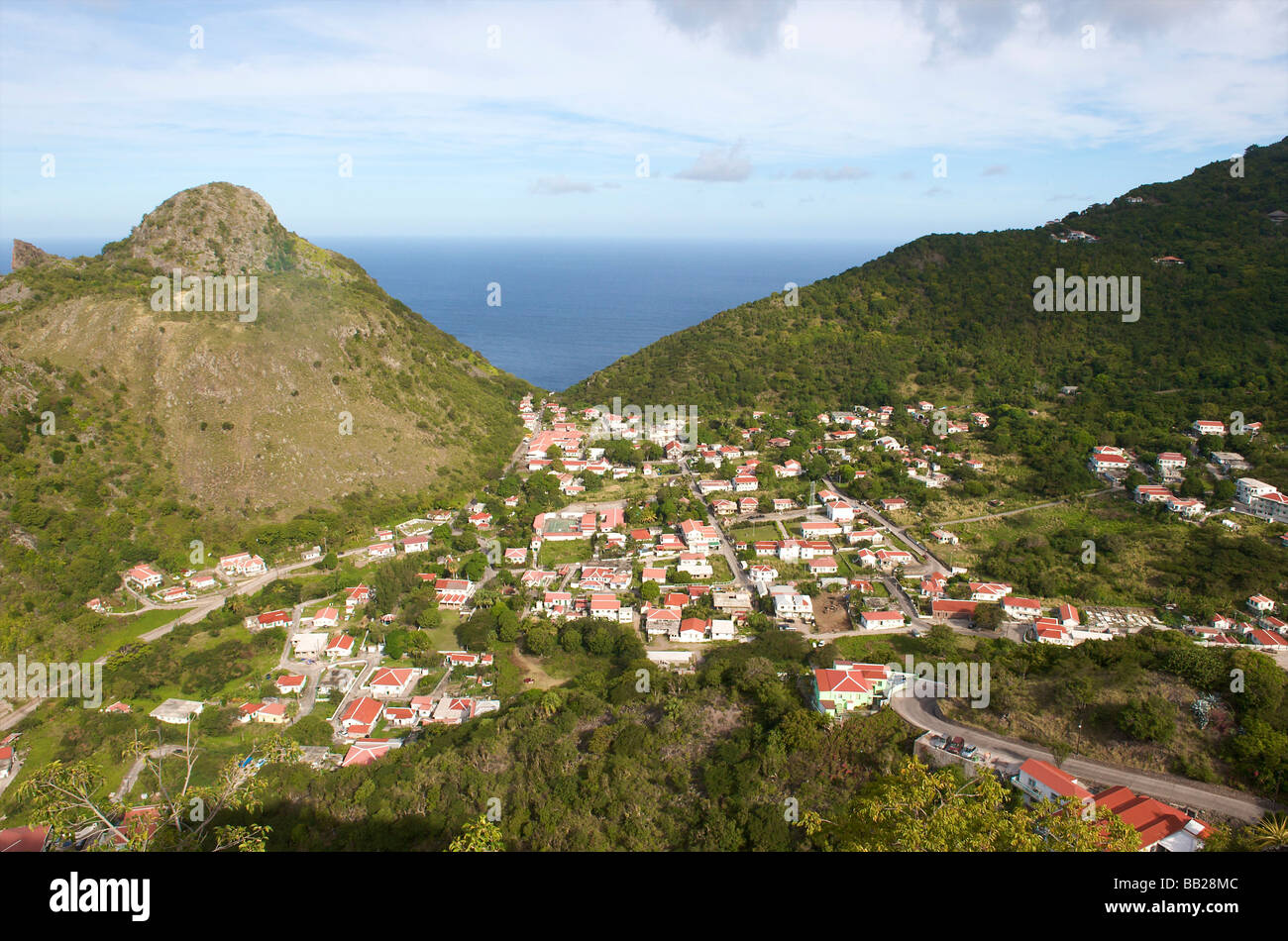 Saba Aerial view of the Bottom Stock Photo