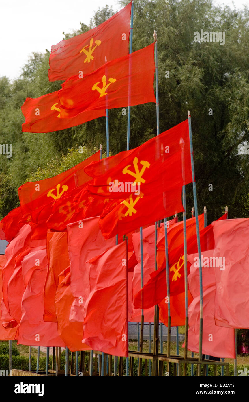 Communist flag in North Korea Stock Photo