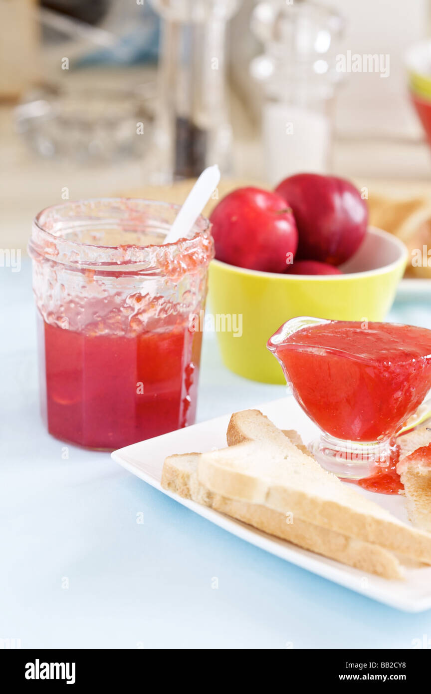 Breakfast with toast and freshly made jam Stock Photo Alamy
