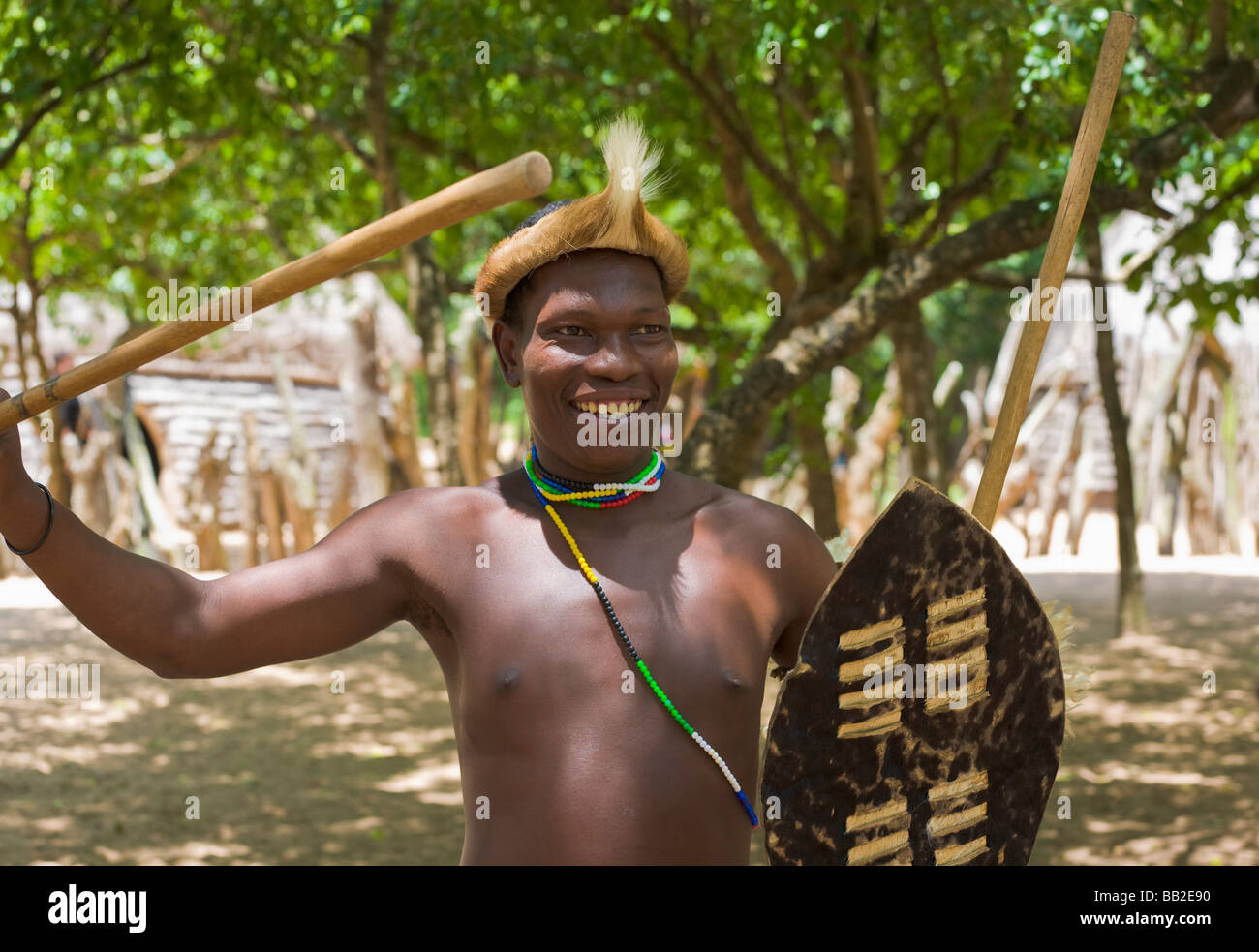 Zulu warrior, KwaZulu Natal, 'South Africa' Stock Photo