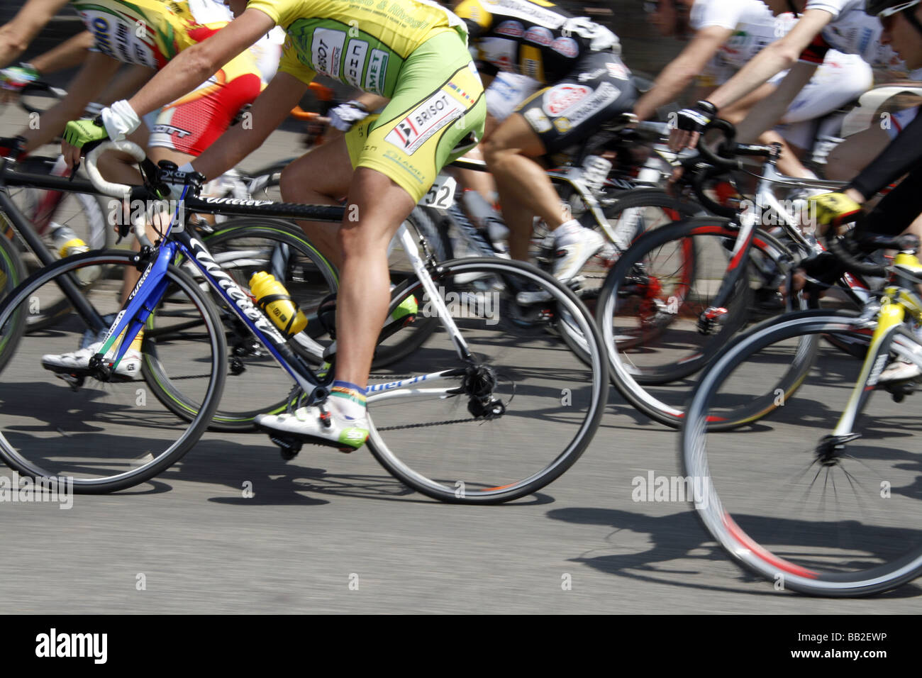 professional bike riders in road street race in city town Stock Photo ...
