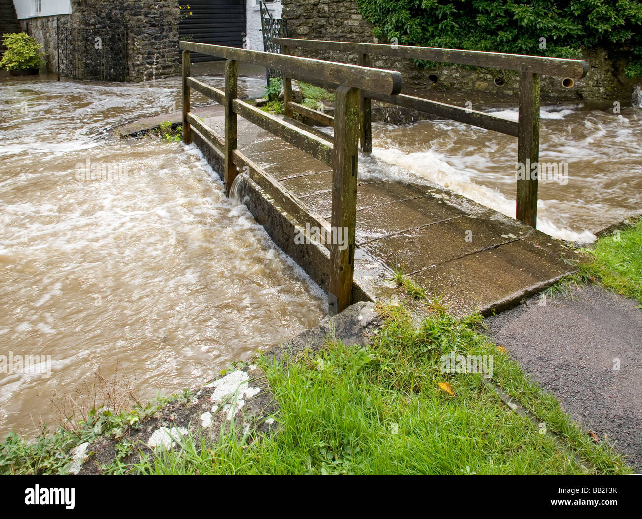 Flash flooding in the village of Llanblethian Vale of Glamorgan Stock Photo