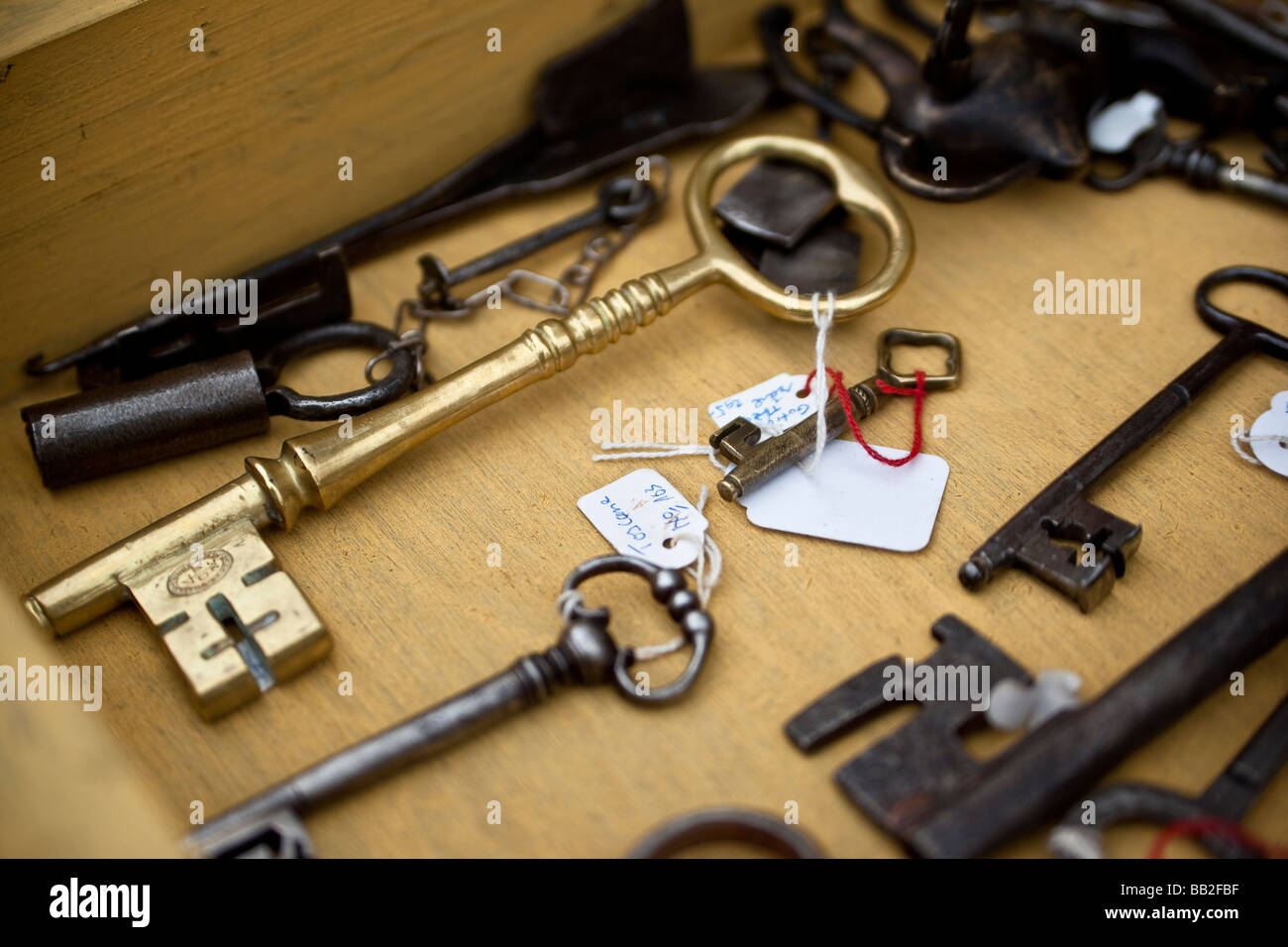 Antique keys at the antique market Neuchatel Switzerland Stock Photo
