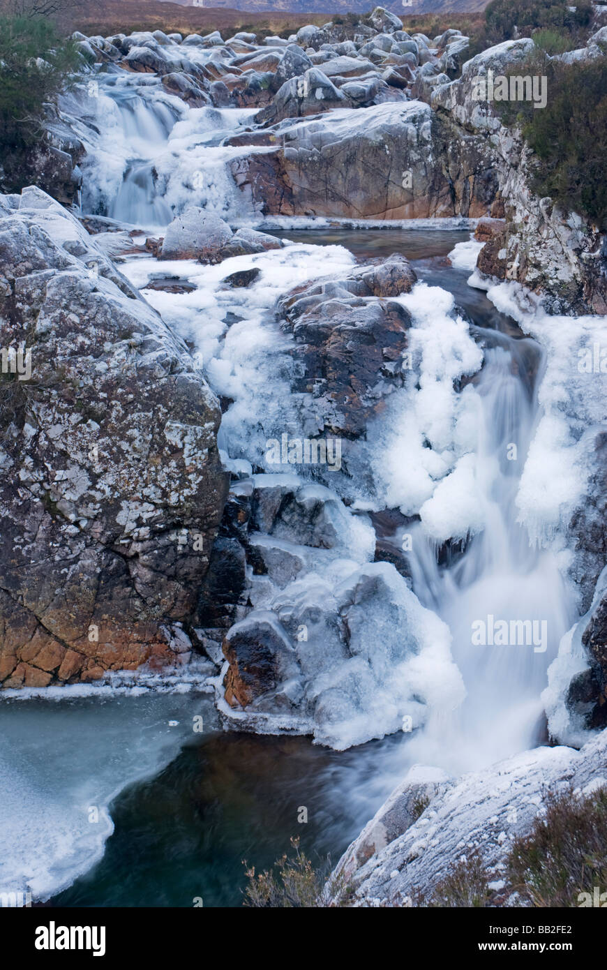 A frozen waterfall in Glen Etive Stock Photo