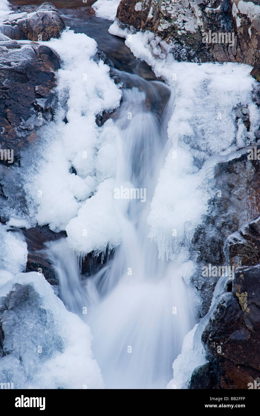 A frozen waterfall in Glen Etive Stock Photo