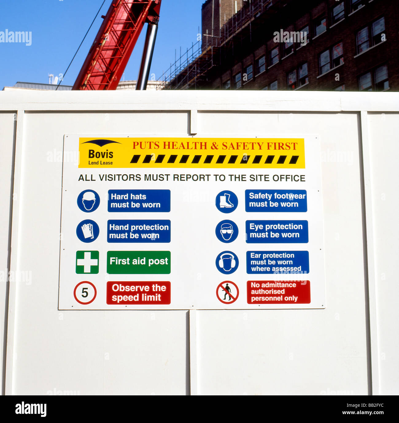 Health and Safety at work notice outside a London construction site England UK Stock Photo
