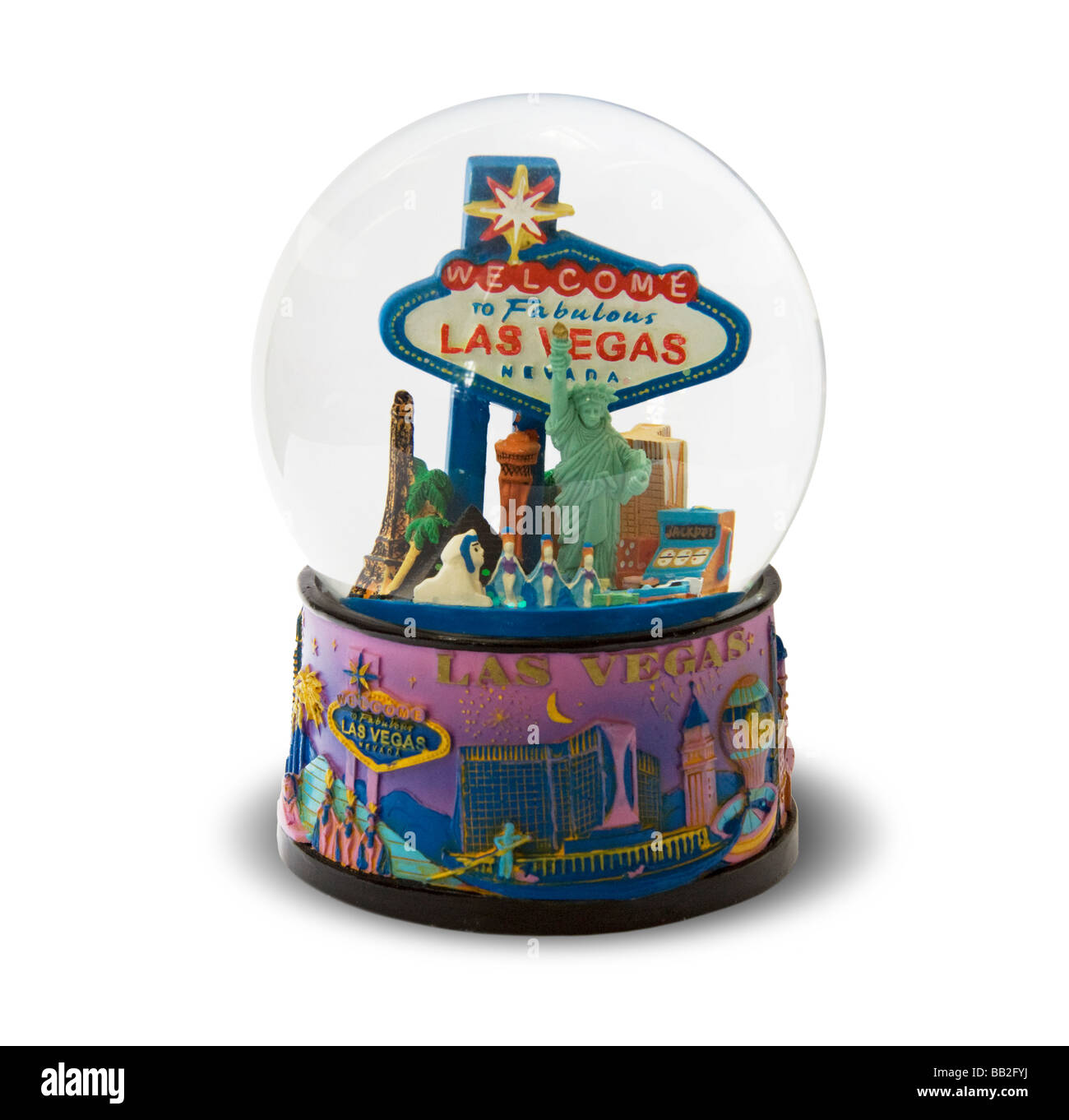 A Las Vegas snow globe on white background with clipping path Stock