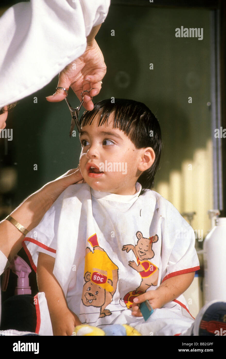 One Year Old Hispanic Boy First Haircut Learn Grow Experience Trim