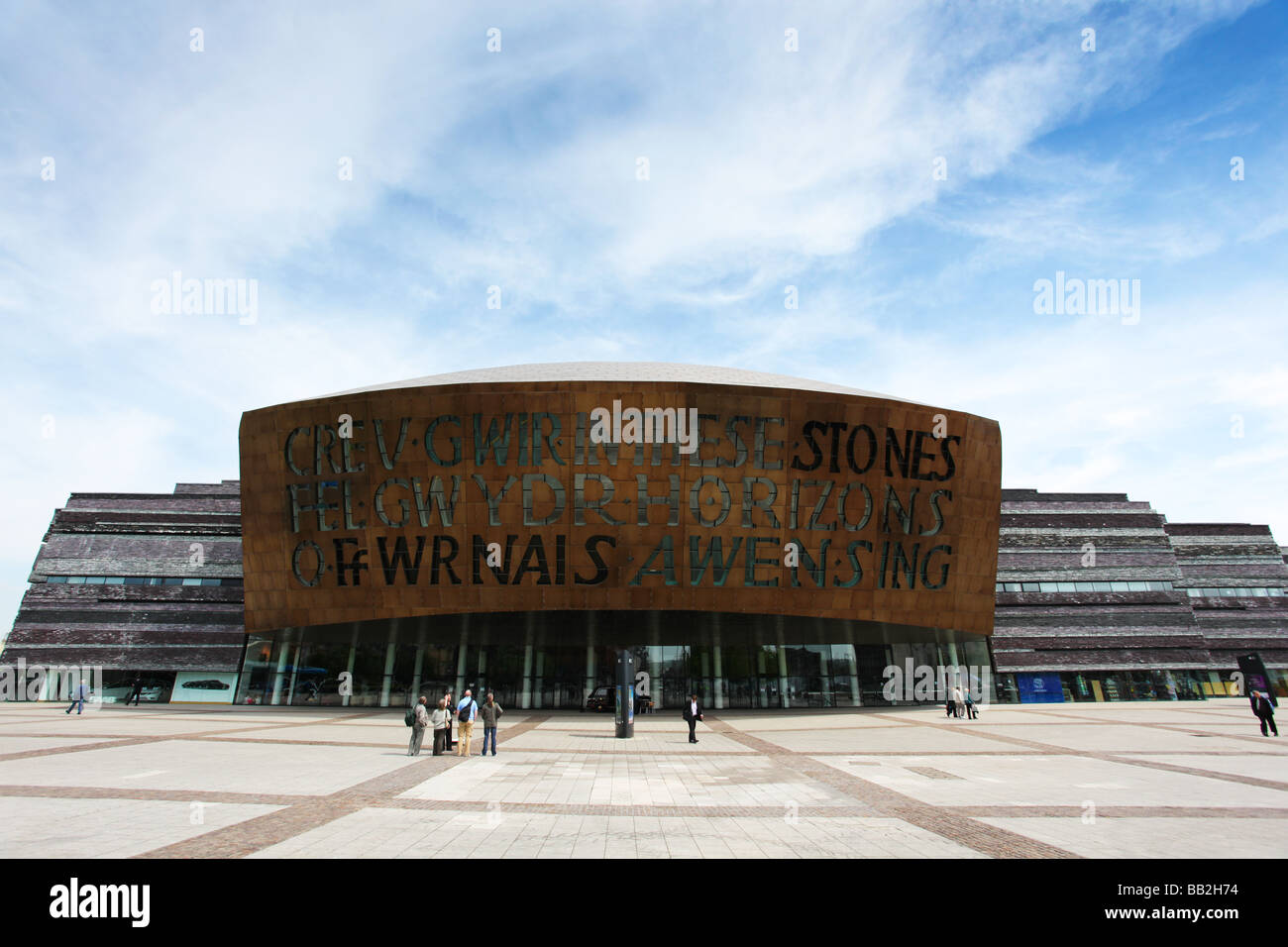 The Wales Millennium Centre in Cardiff Bay, Cardiff South Wales, external view of eyecatching modern Welsh architecture building Stock Photo