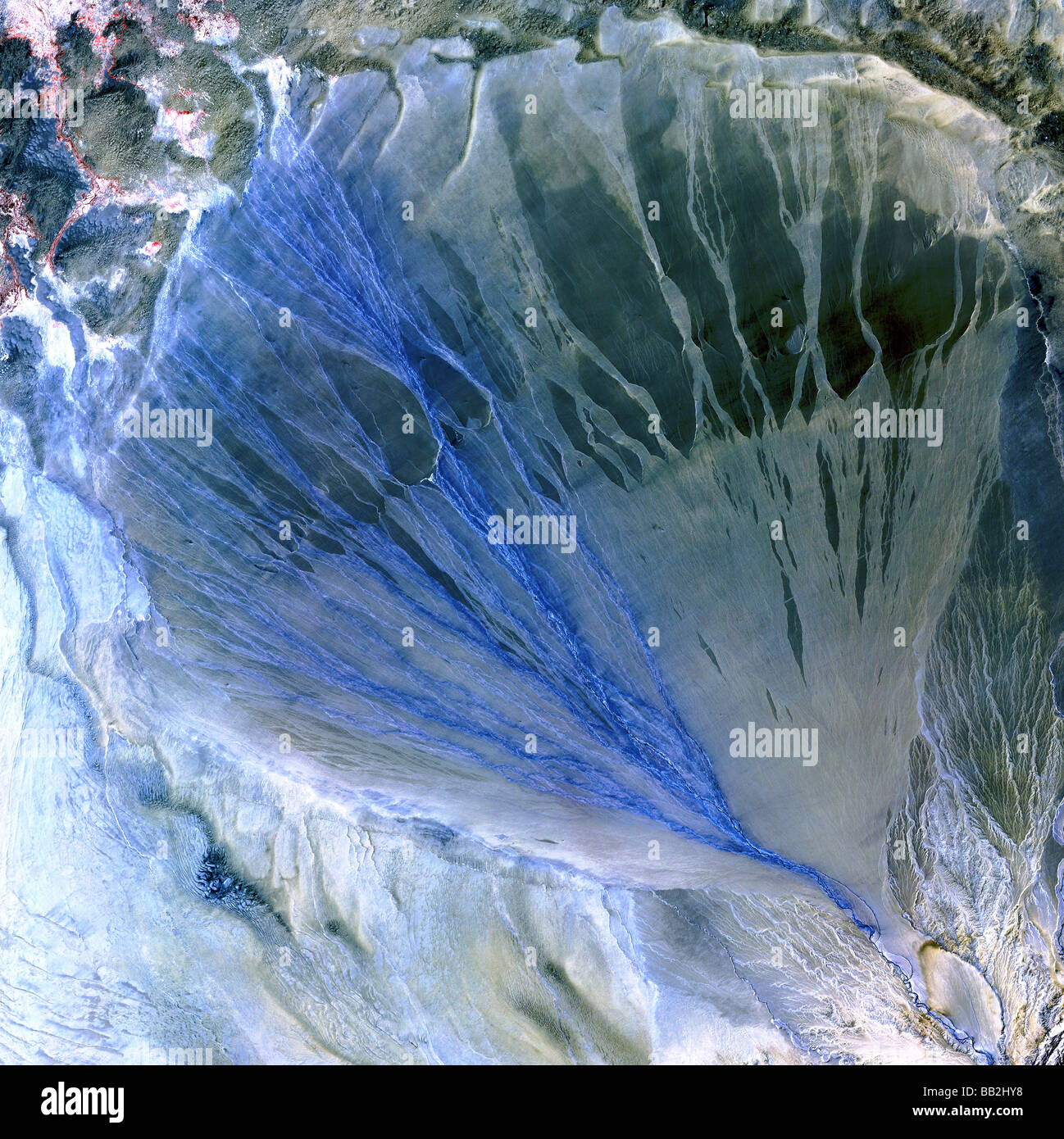 Alluvial Fan in China Viewed from Satellite Stock Photo