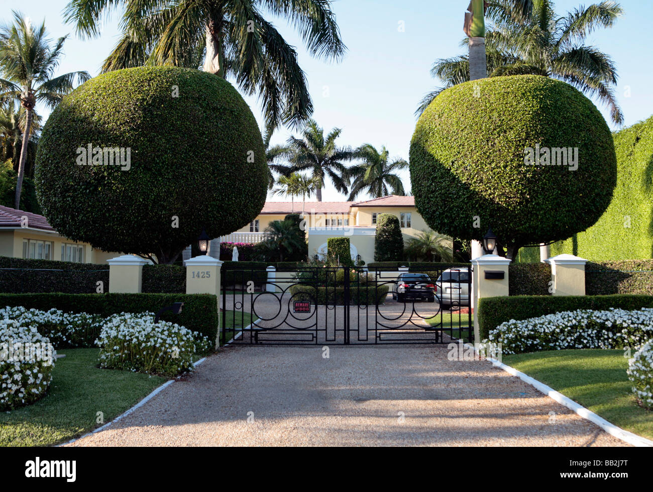 Entrance to a luxury home, Sunset Island, Miami, Florida. Stock Photo