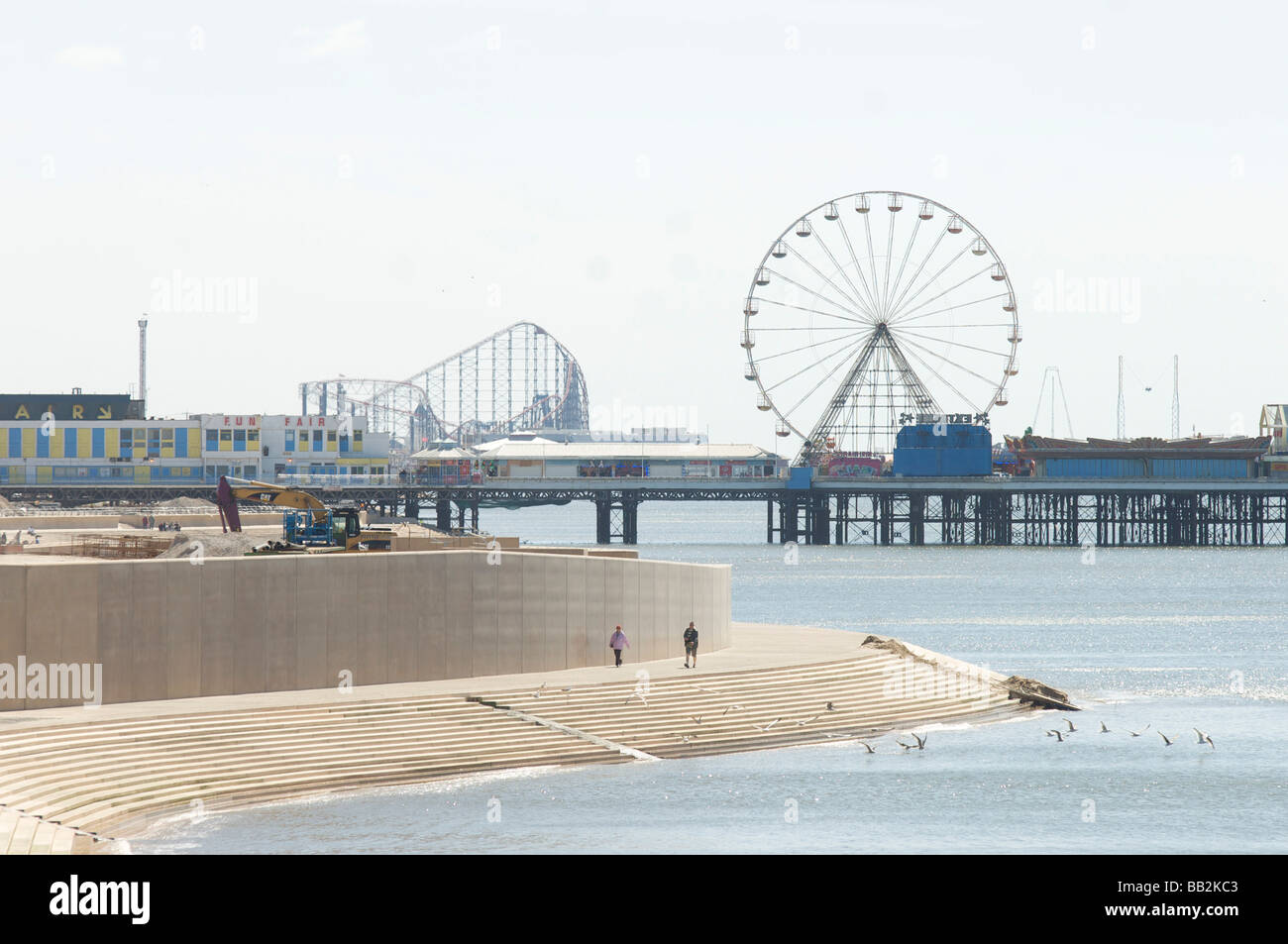 Flood protection work Blackpool seafront Stock Photo