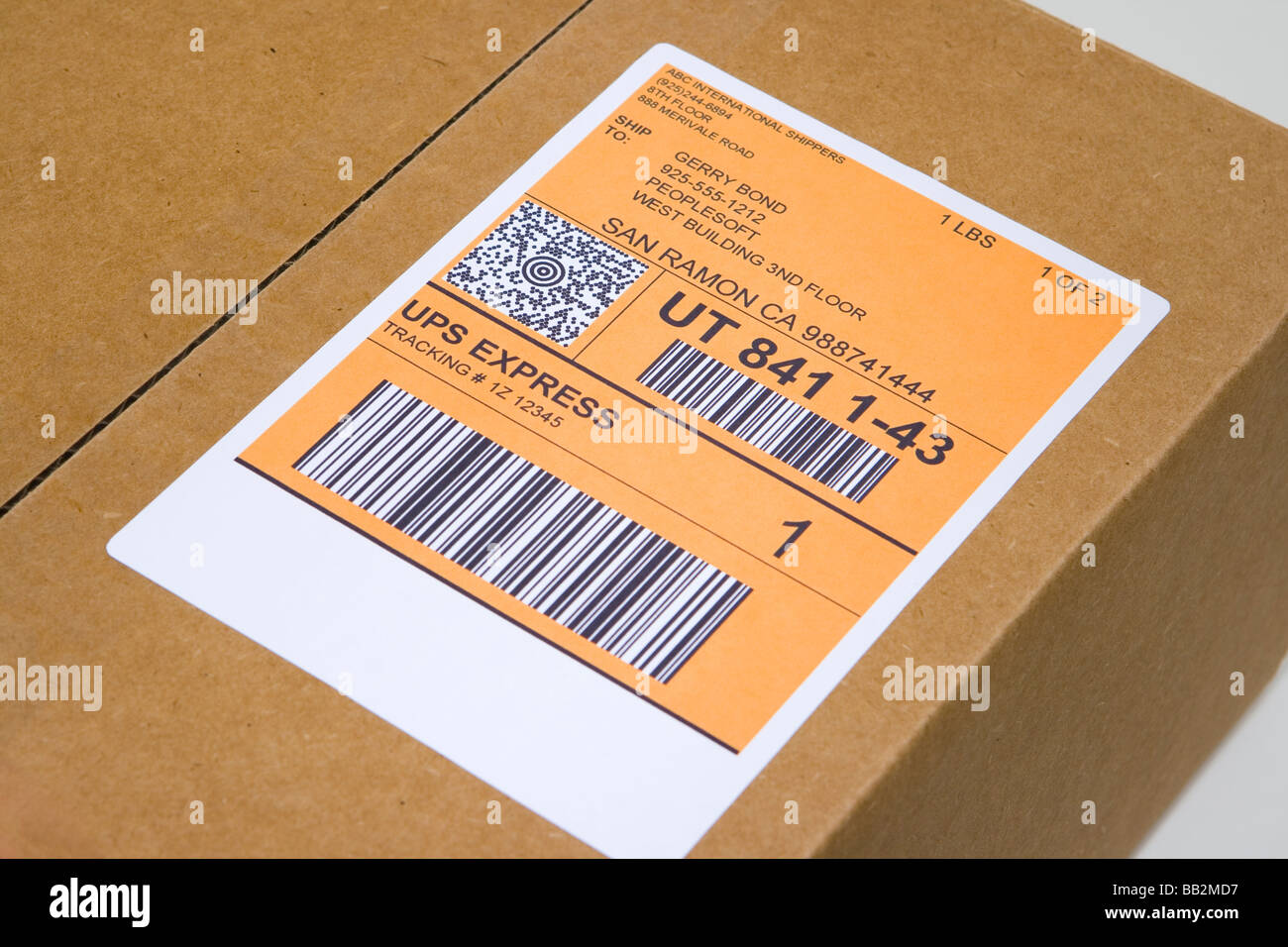 Package ready for shipping bearing Maxicode Stock Photo