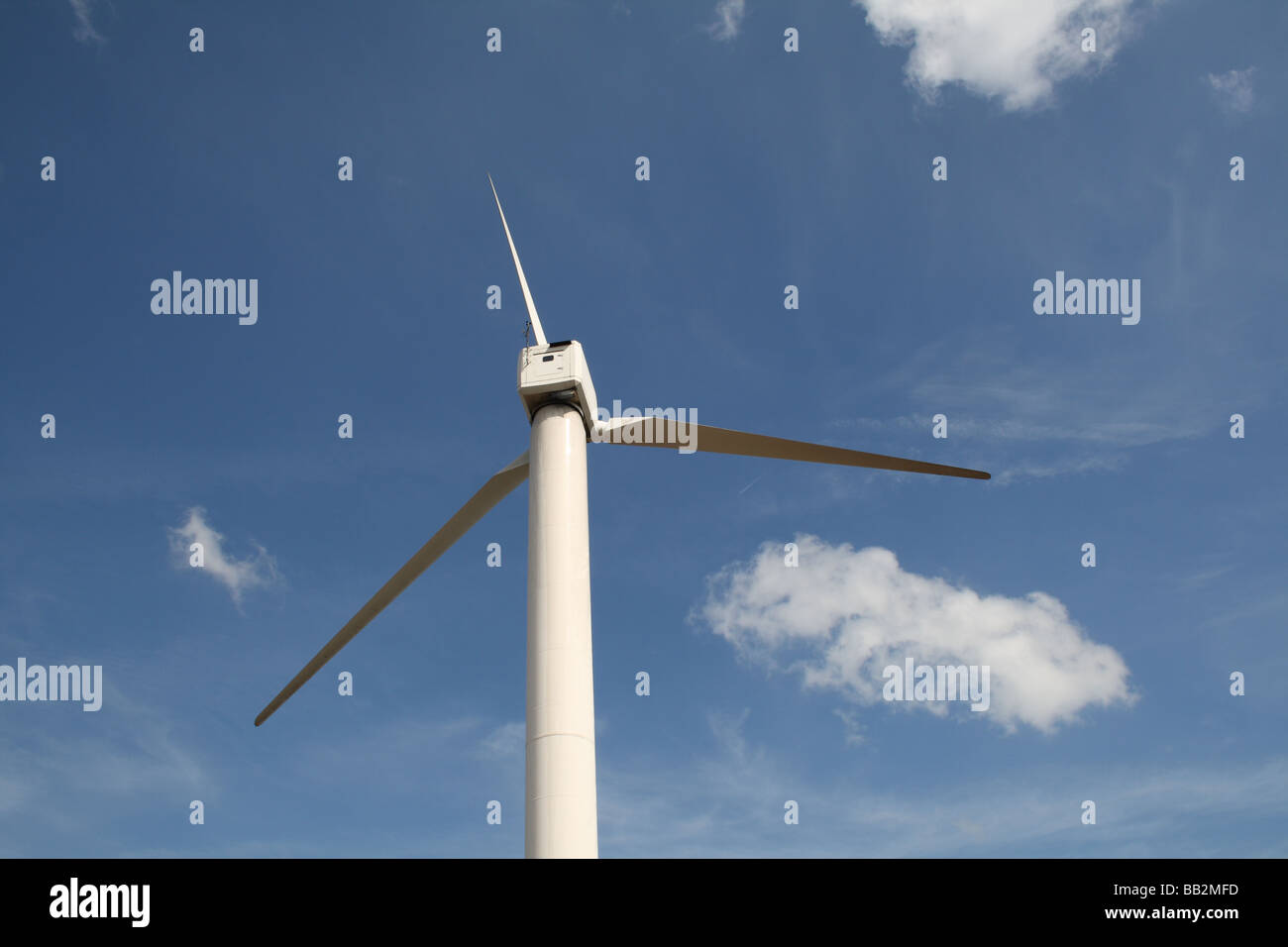Wind Turbine or Generator located in a wind farm on the Penine Moors a  green sustainable or renewable energy for the future Stock Photo
