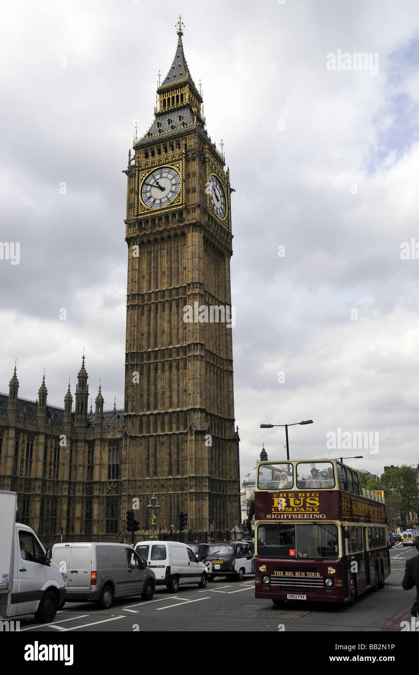 Big Ben with a London Bus Stock Photo