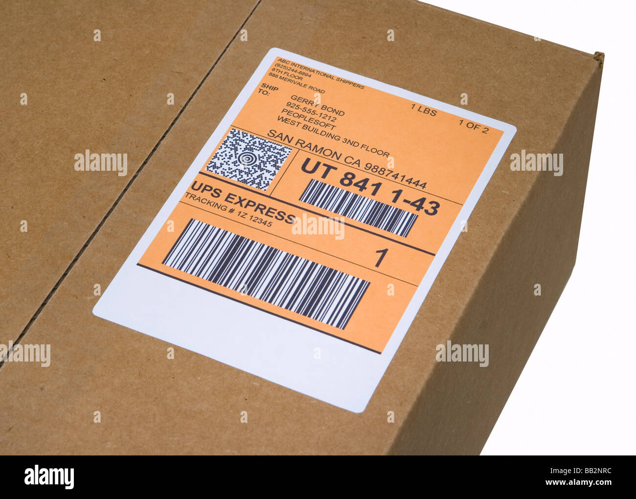 Package ready for shipping bearing Maxicode Stock Photo
