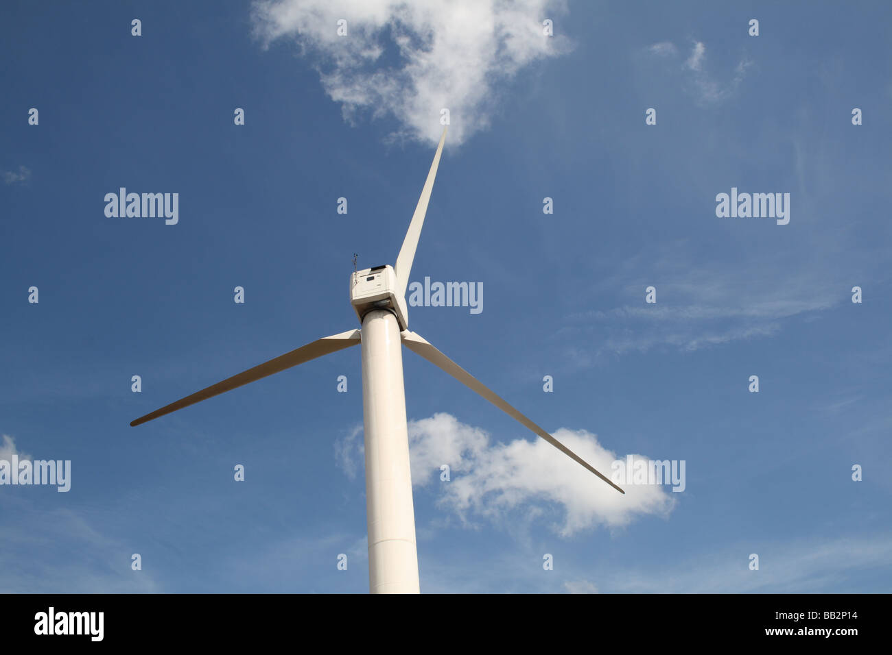 Wind Turbine or Generator located in a wind farm on the Penine Moors a  green renewable energy for the future of electricity Stock Photo