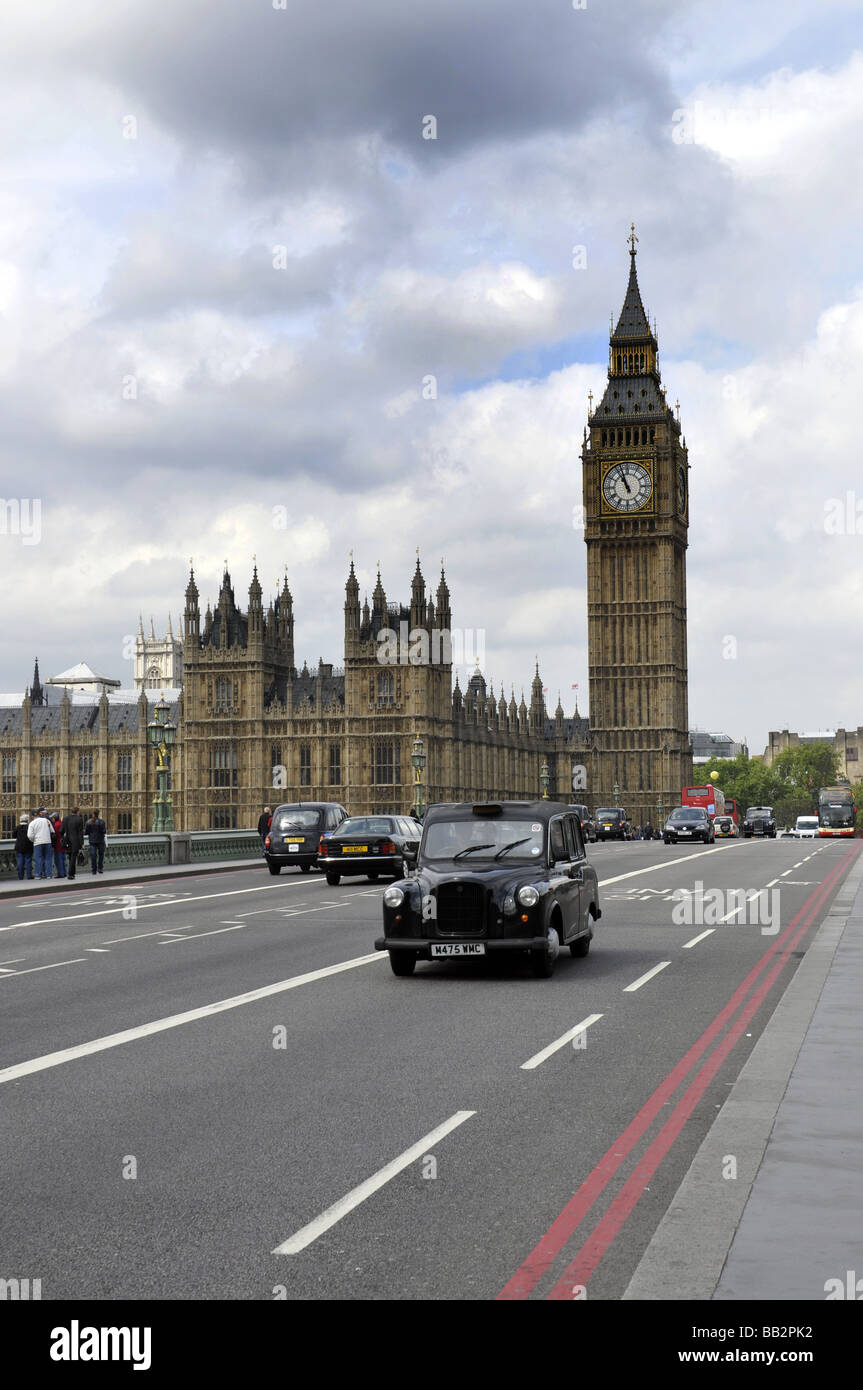 London Westminster Bridge Houses of Parliament black cab Stock Photo