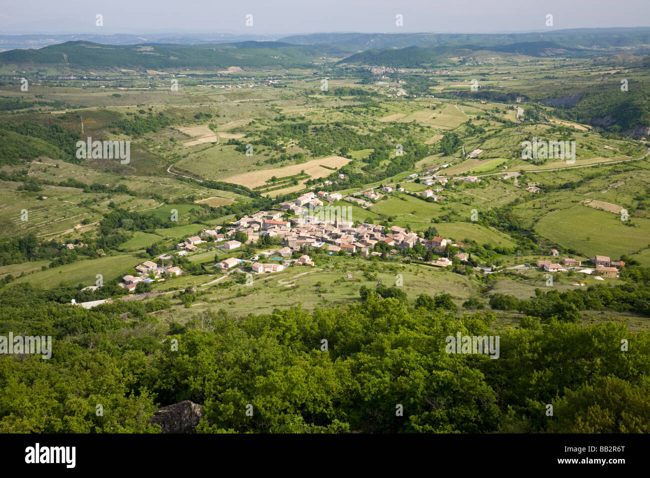 An aerial view of the village of Saint Pons (Ardeche - France). Vue aérienne du village de Saint Pons, en Ardèche (France). Stock Photo